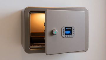A sleek biometric safe with fingerprint scanner
