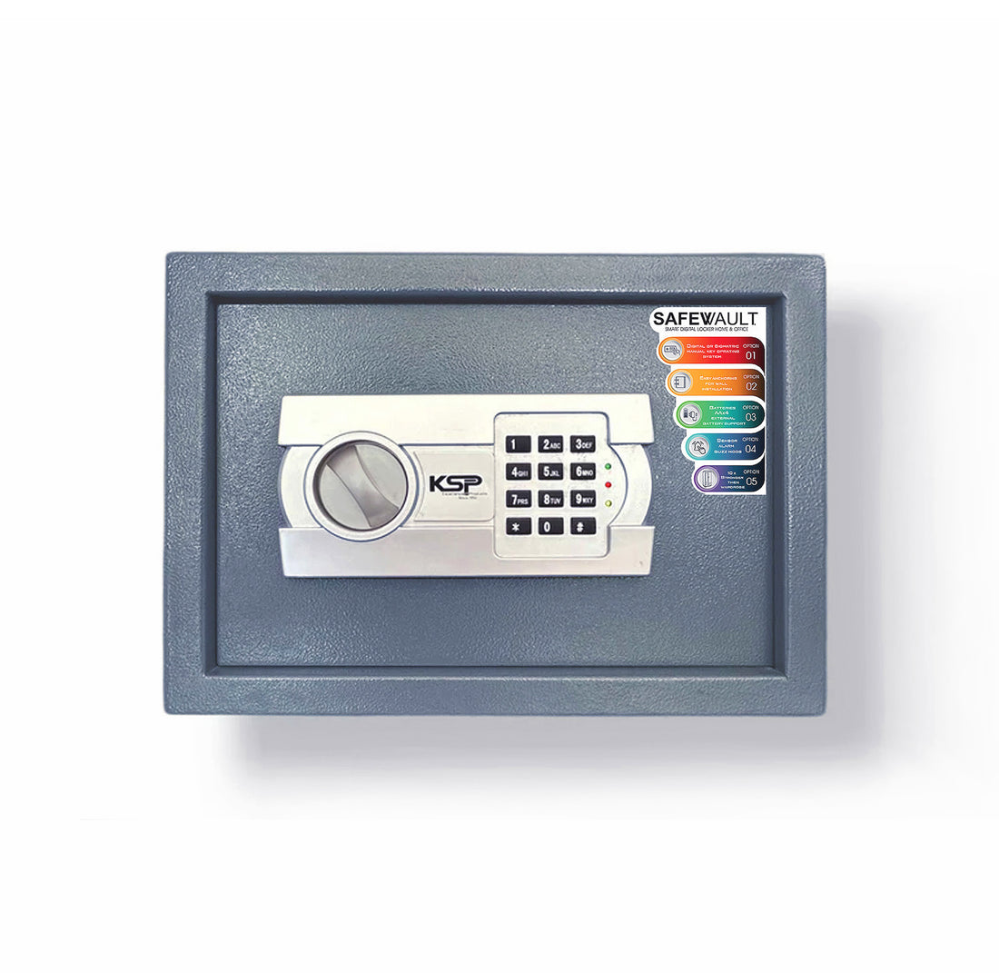 KSP wall safe Digital Locker EG-25 gray textured security safe with silver electronic keypad and dial