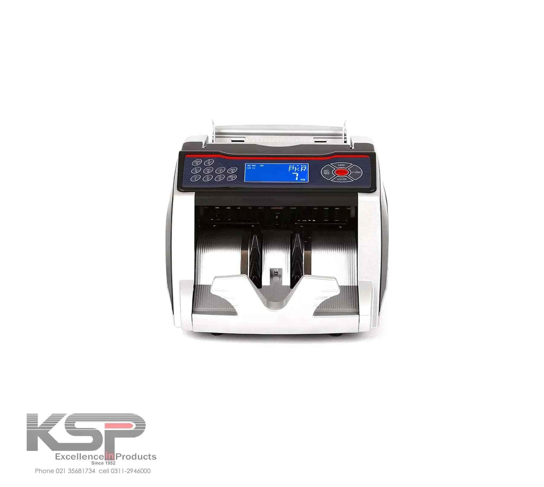 KSP Cash Counting Machine with Biometric Keypad in grey and silver finish for secure currency processing