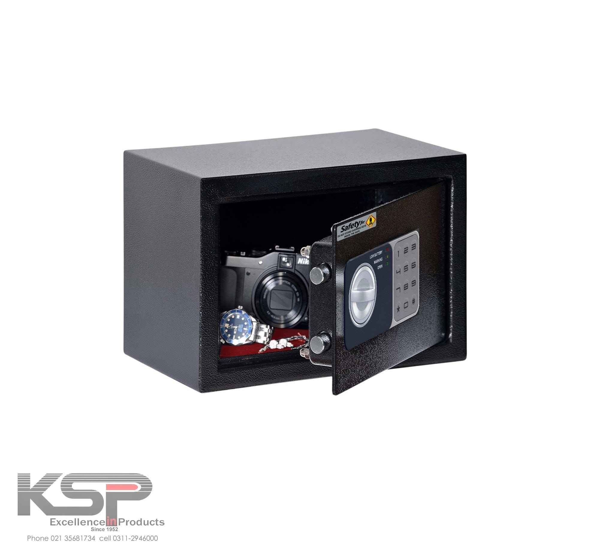 KSP Digital Locker EGN-20 black security safe open with camera and watch inside