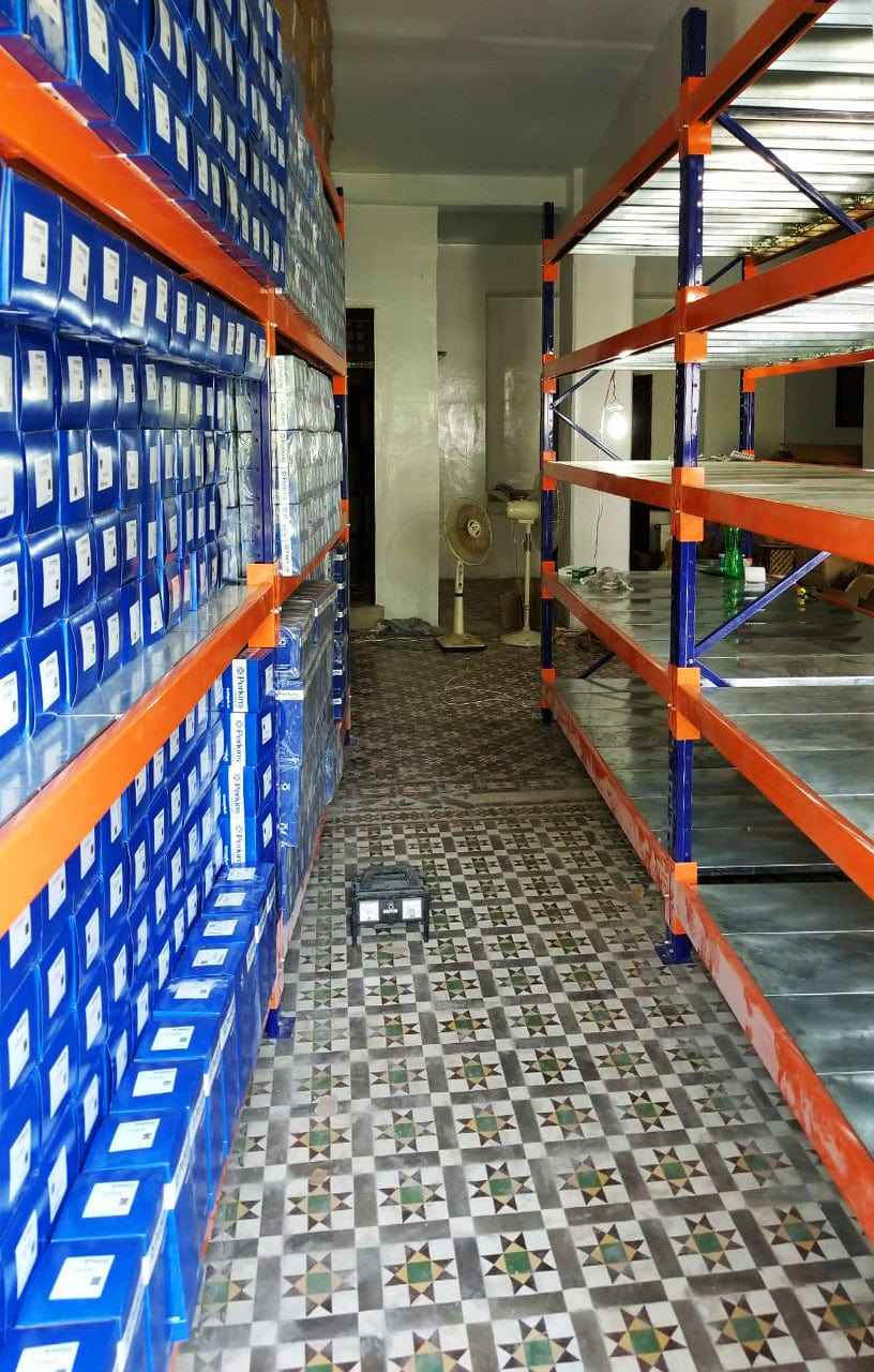 KSP Safe Vault industrial shelving with heavy duty racking storing blue boxes in organized warehouse