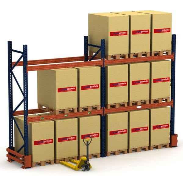 KSP SafeVault industrial shelving with heavy duty racking holding stacked boxes on pallets