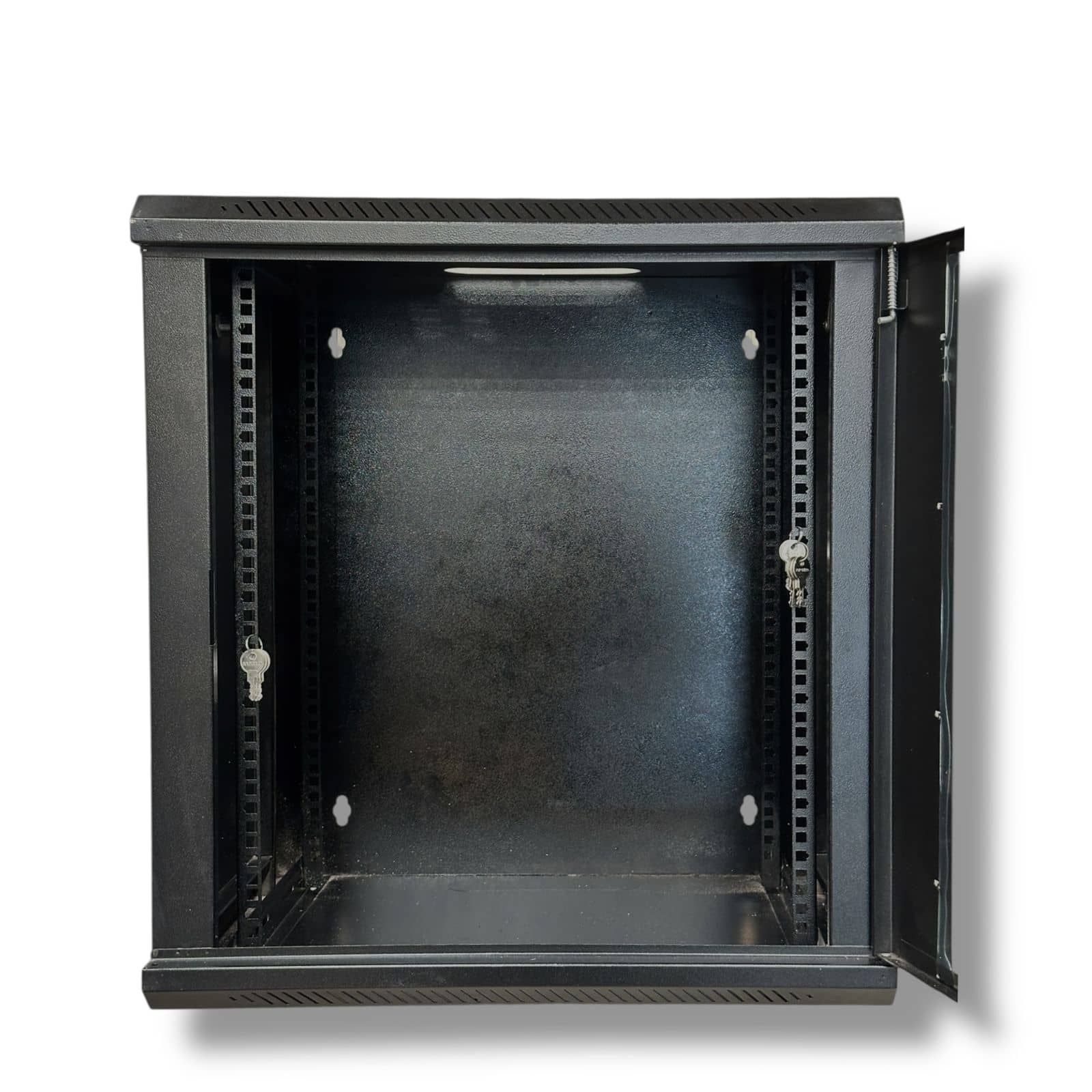 12U Wall Mount Server Rack Cabinet by Kashif Steel Products with a sturdy black metal design