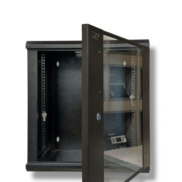 15U Wall Mount Server Rack Cabinet by Kashif Steel Products with a glass door and adjustable shelving