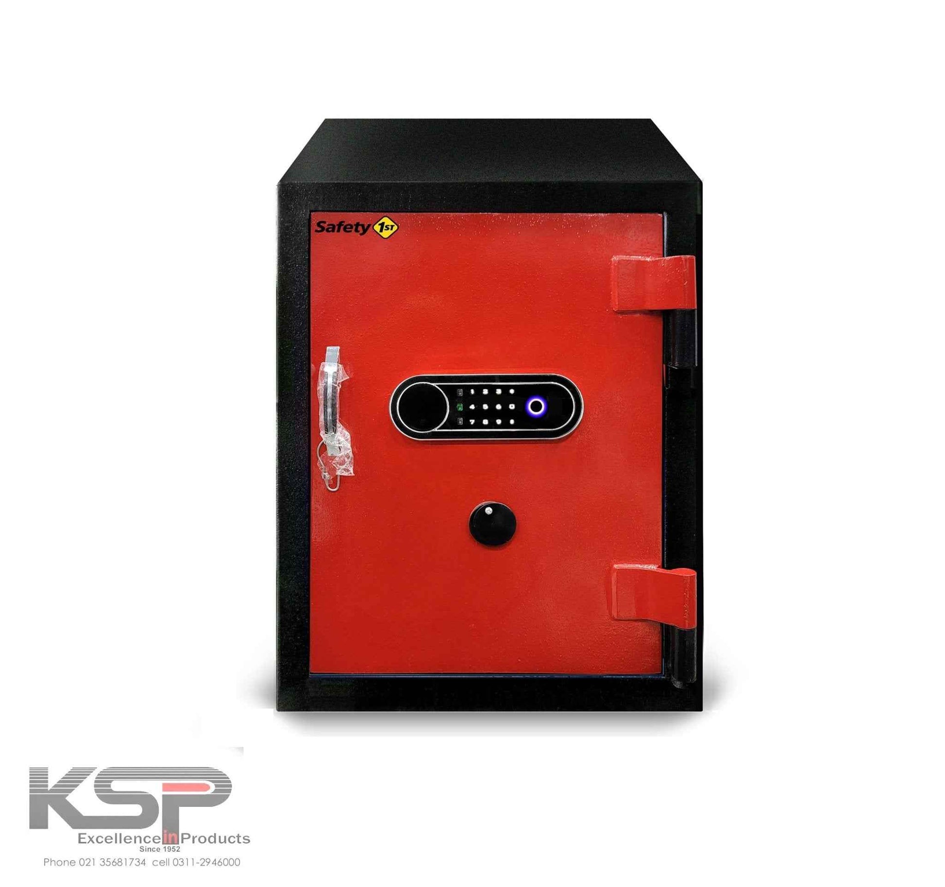 KSP Bio-Metric Safe FRB-24 red door with electronic fingerprint keypad dial and sturdy black frame safe