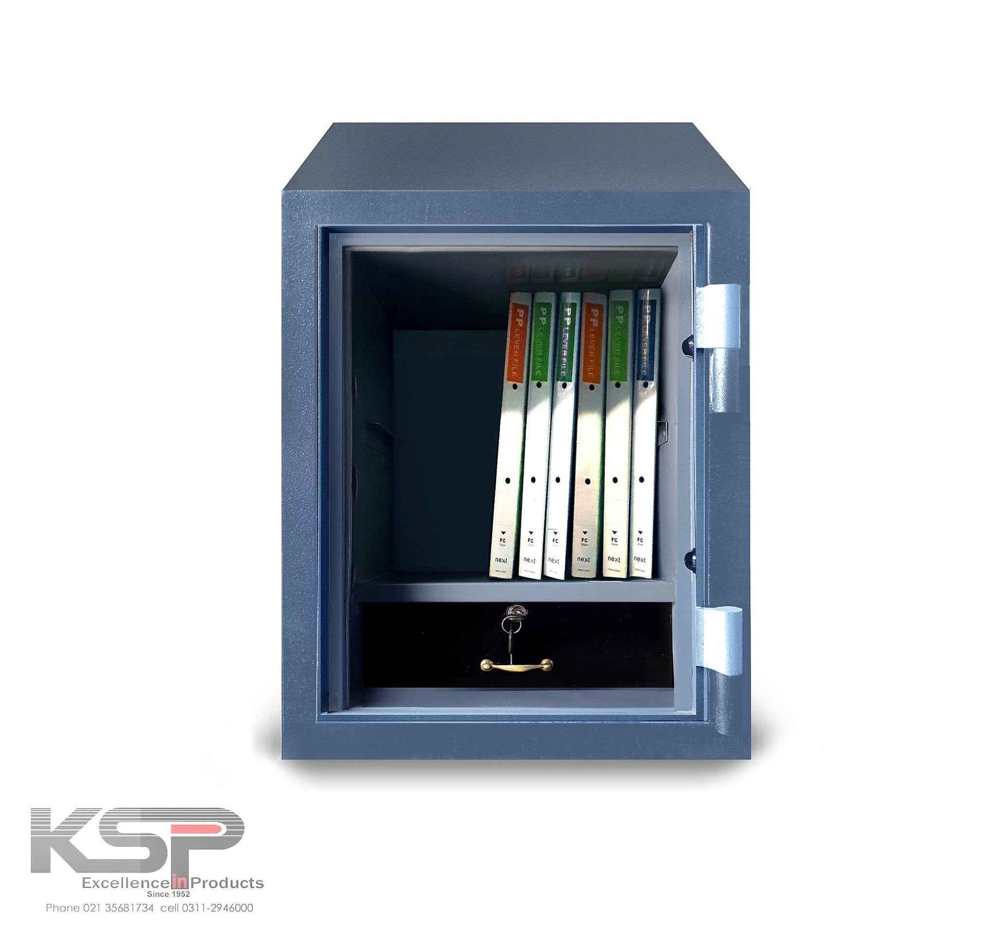 KSPSafe Vault Bio-Metric Safe FRB-N24 open blue security safe with documents and interior lock drawer