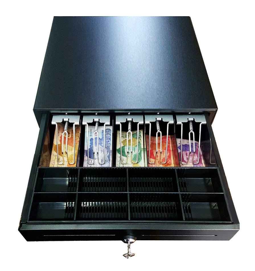 KSPSafe&Vault Cash Drawer Machine with multiple bill and coin compartments for secure transaction handling