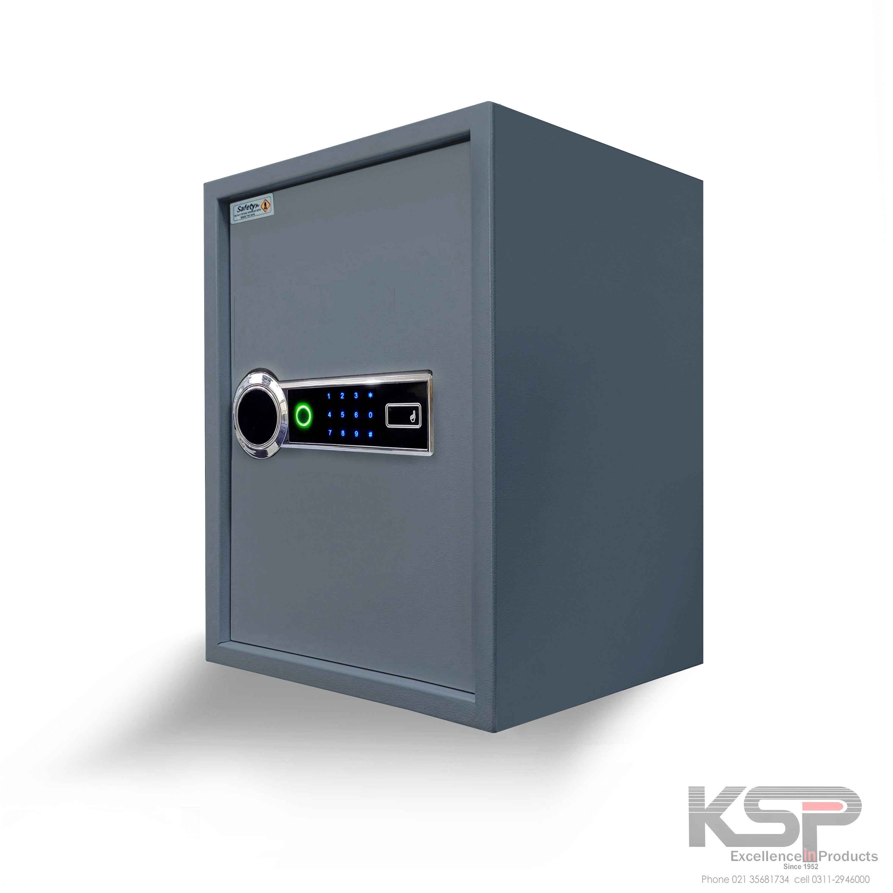 KSPSafe Vault grey secure box with keypad and fingerprint scanner Digital Biometric Locker EB-50