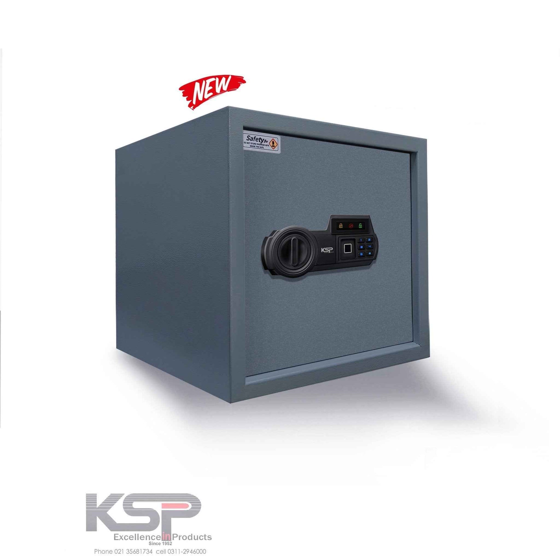 Gray compact security safe with electronic keypad and fingerprint scanner Digital Biometric Locker EBN-30 for home and office