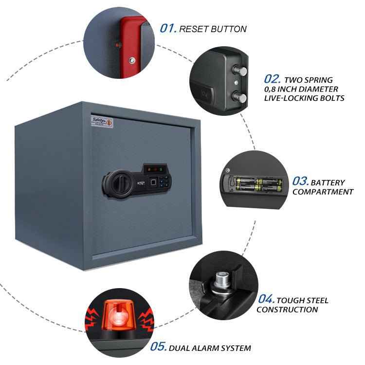 Digital Biometric Locker EBN-30 gray security safe with fingerprint keypad live locking bolts and dual alarm