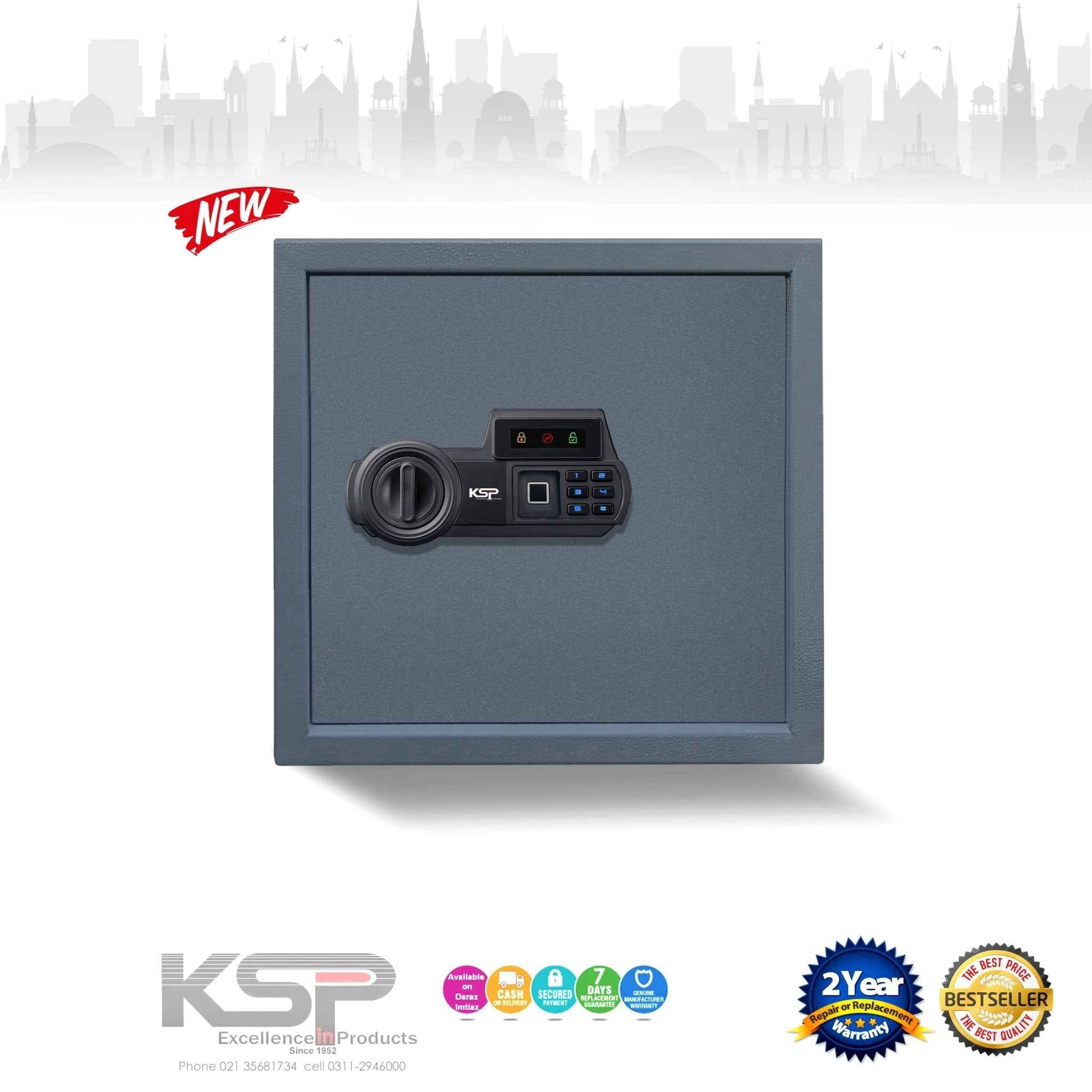 Digital Biometric Locker EBN-30 KSP branded gray compact security safe with keypad and fingerprint reader