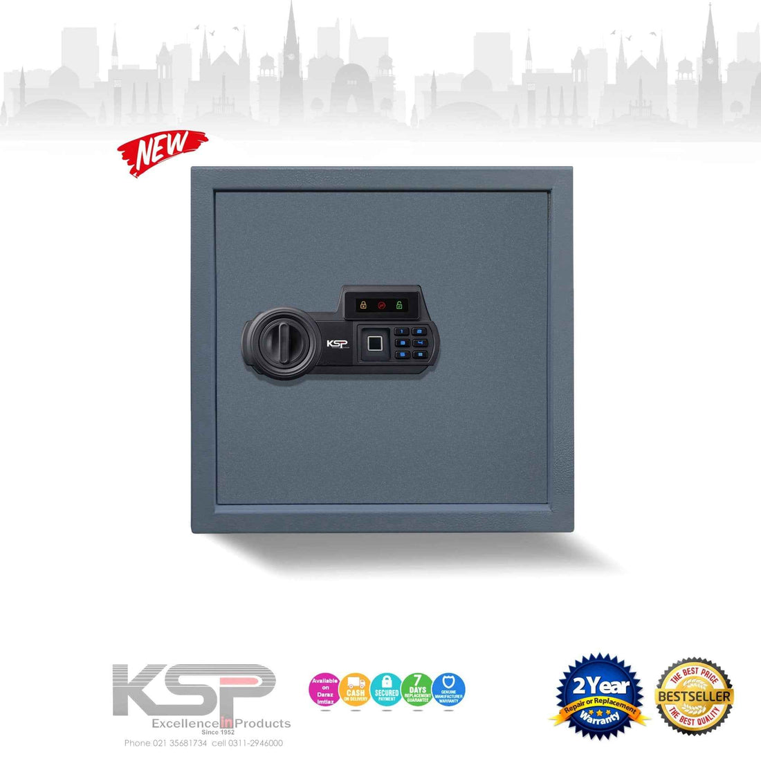 Digital Biometric Locker EBN-30 KSP branded gray compact security safe with keypad and fingerprint reader