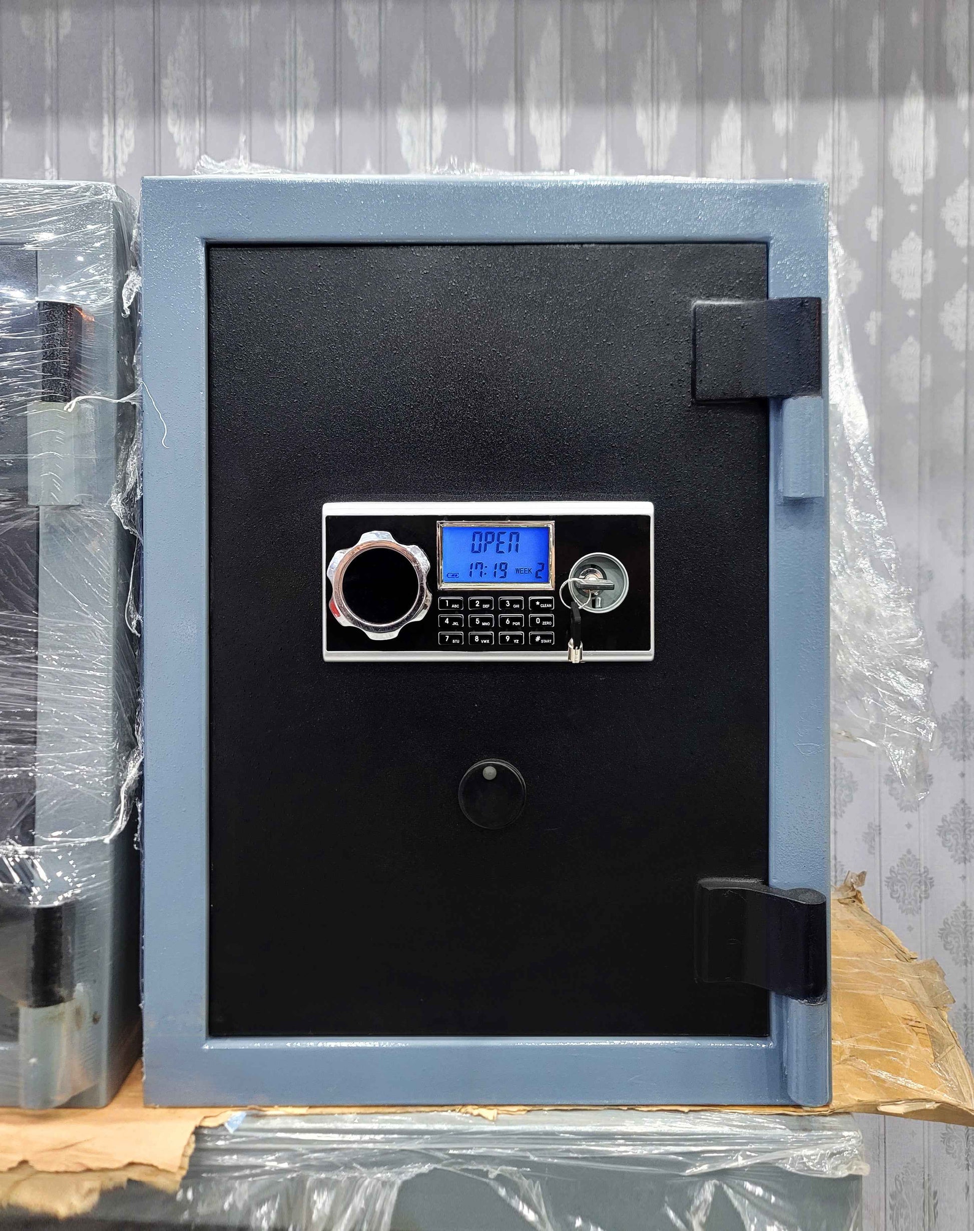 KSP Digital Fire Resistence FRD-24 security safe with black door gray frame digital keypad key lock and LCD display