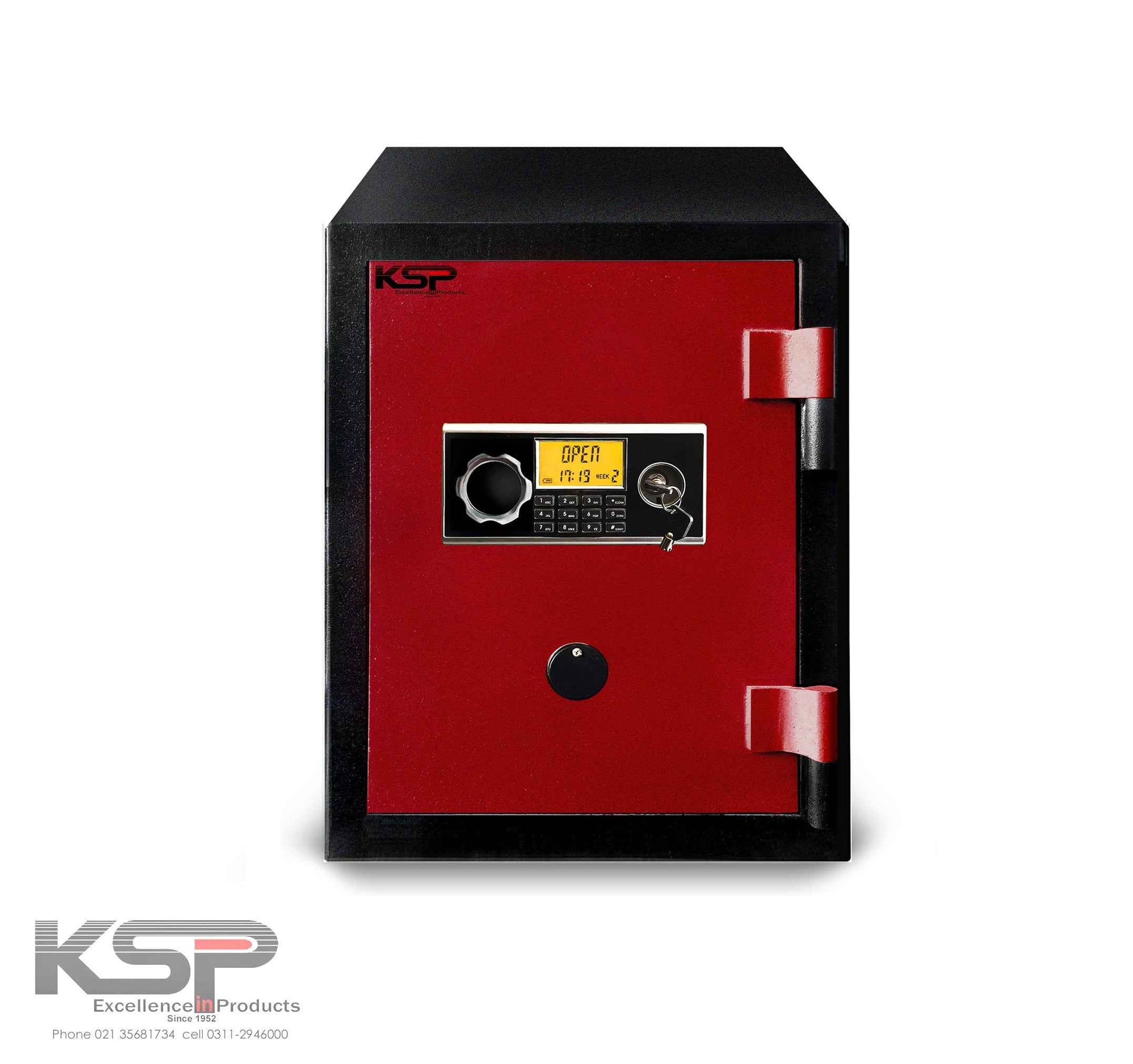 KSP red and black security safe with digital keypad key lock and solid hinges Digital Fire Resistence FRD-24
