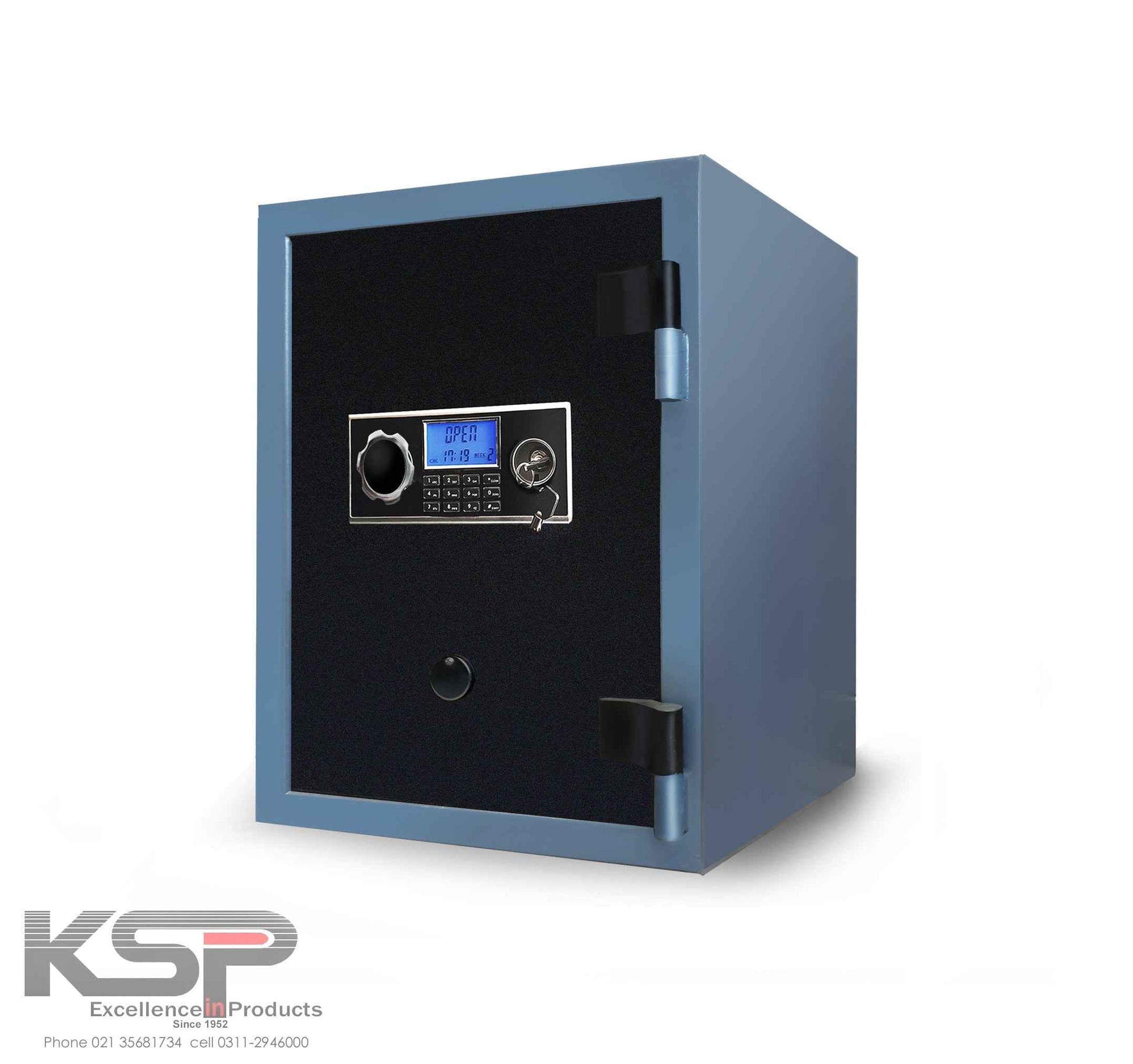 Blue KSP security safe with digital keypad and lock, Digital Fire Resistence FRD-24. Protects documents and valuables