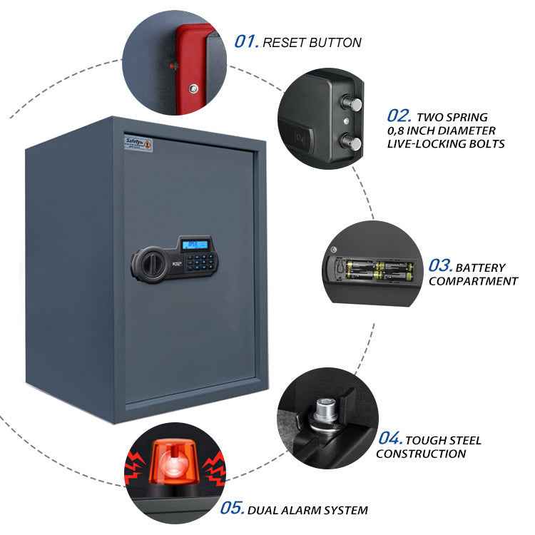 KSPSafe&Vault Digital Locker ECN-50 security safe with digital keypad, steel construction, and dual alarm system