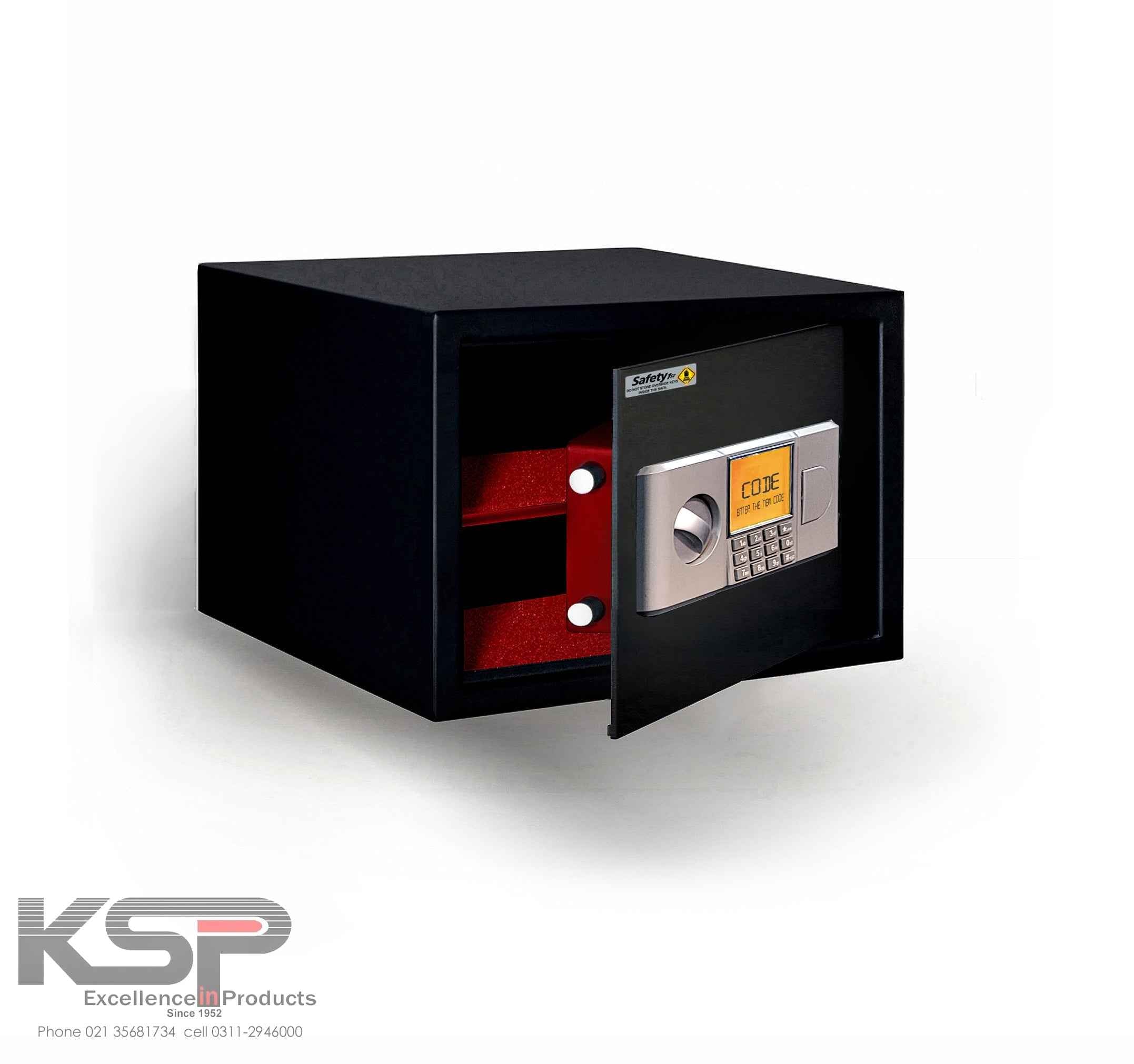 KSPSafe&Vault Digital Locker ED-25 black security safe with electronic keypad and open door