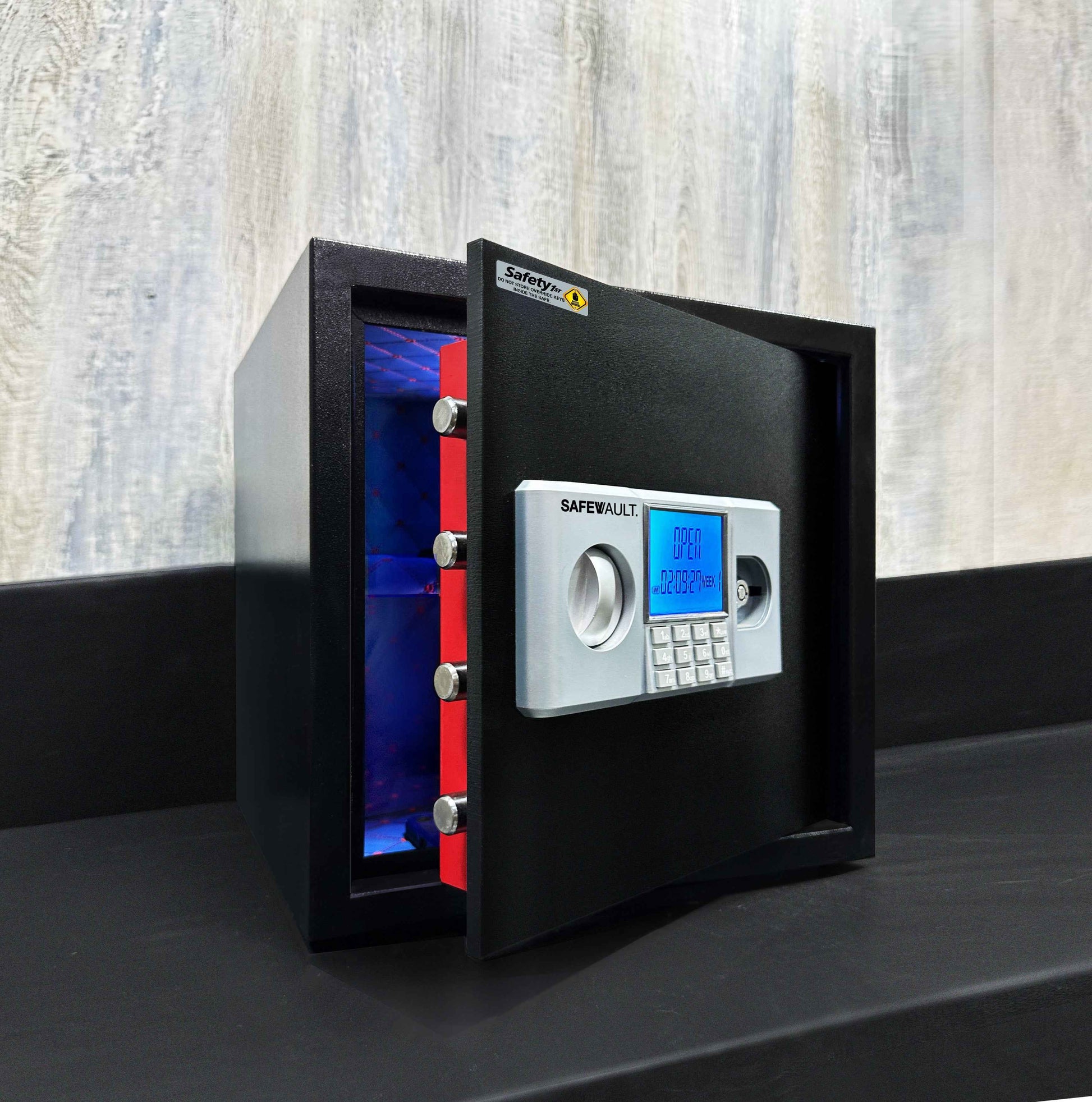 KSPSafe&Vault black Digital Locker ED-30 security safe with open door and electronic keypad lock