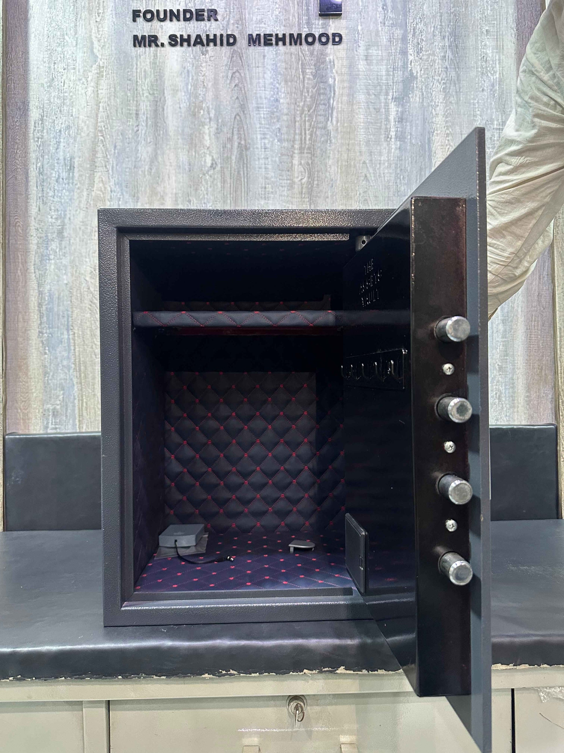 KSPSafe&Vault Digital Locker ED-50 security safe with open door showing padded interior and multiple locking bolts