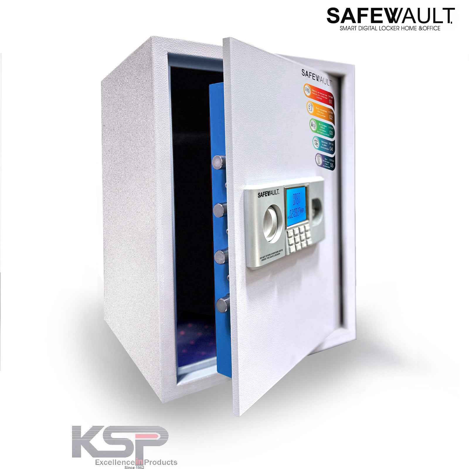 KSPSafe&Vault Digital Locker ED-50 white security safe with digital keypad and blue interior