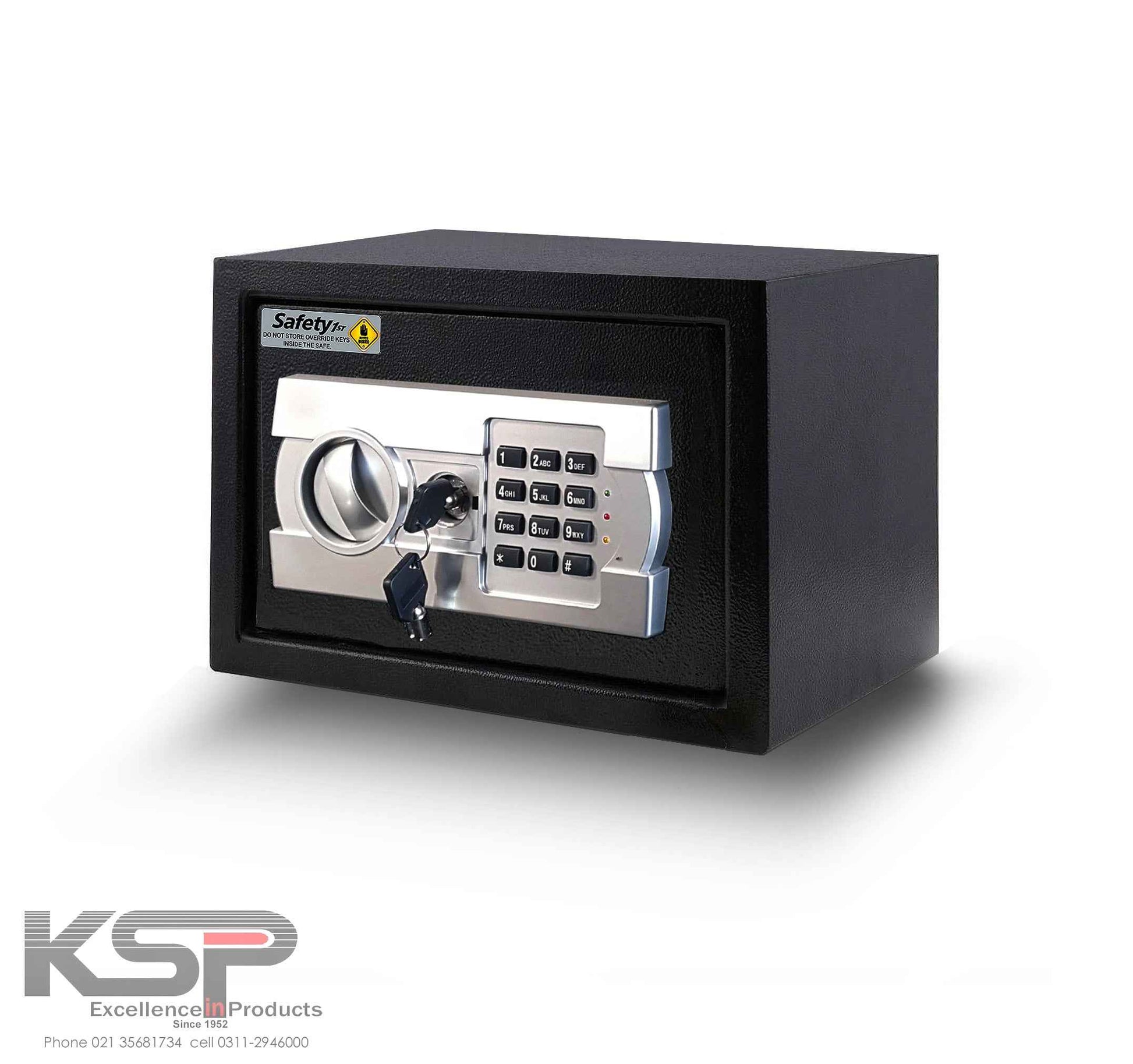 KSPSafe compact black security safe with silver electronic keypad and key lock Digital Locker EG-20