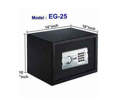 Black compact security safe with silver electronic keypad and dial Digital Locker EG-25 14 inch by 10 inch by 10 inch