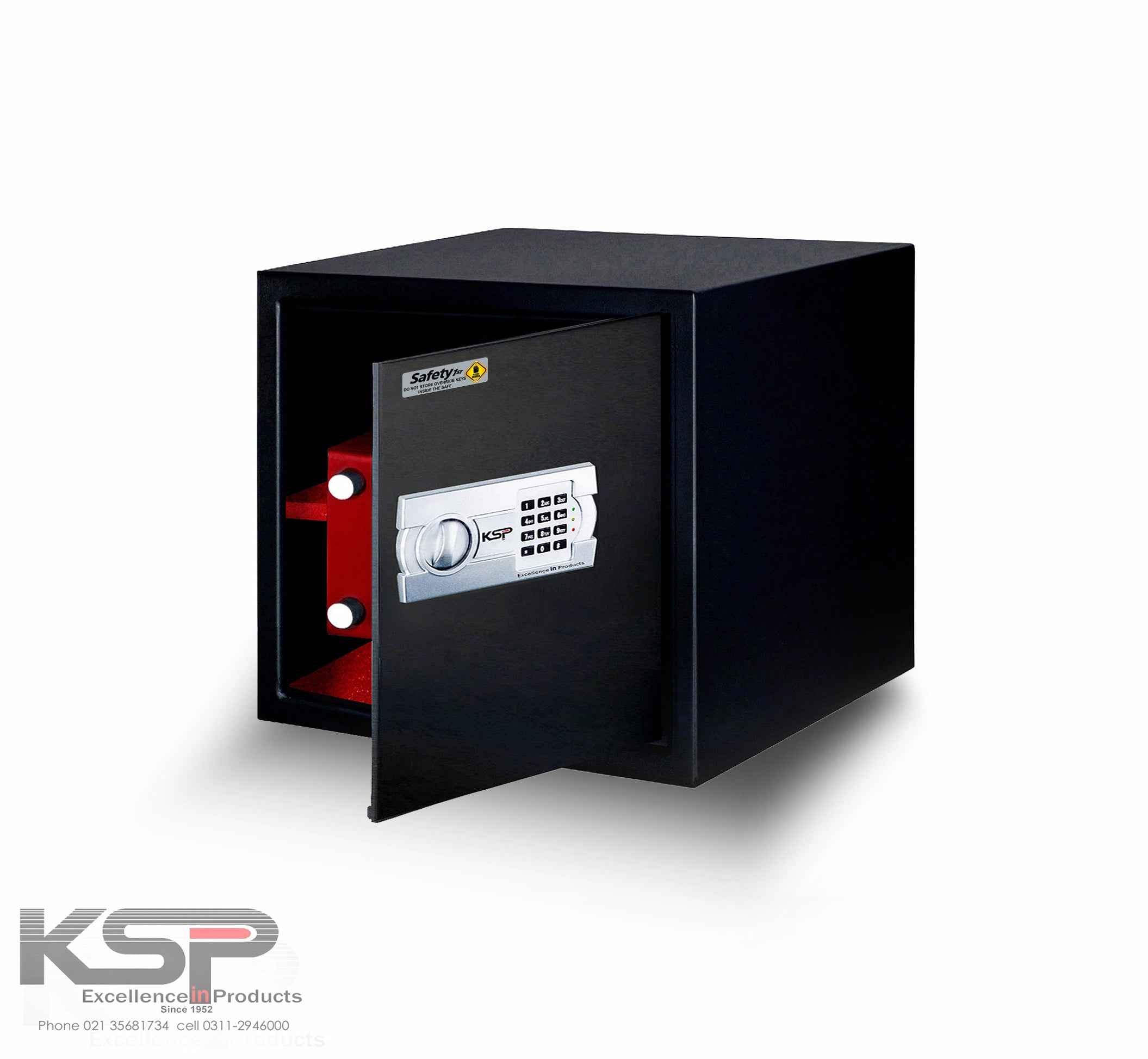 KSPSafe&Vault Digital Locker EG-30 black security safe with digital keypad and open door