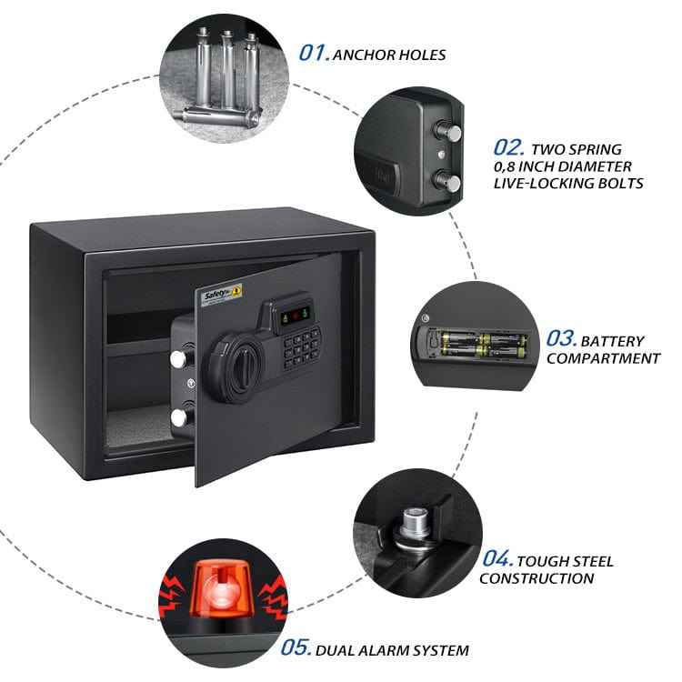 KSP Digital Locker EGN-25N security safe with digital keypad, steel construction, dual alarm, and battery compartment