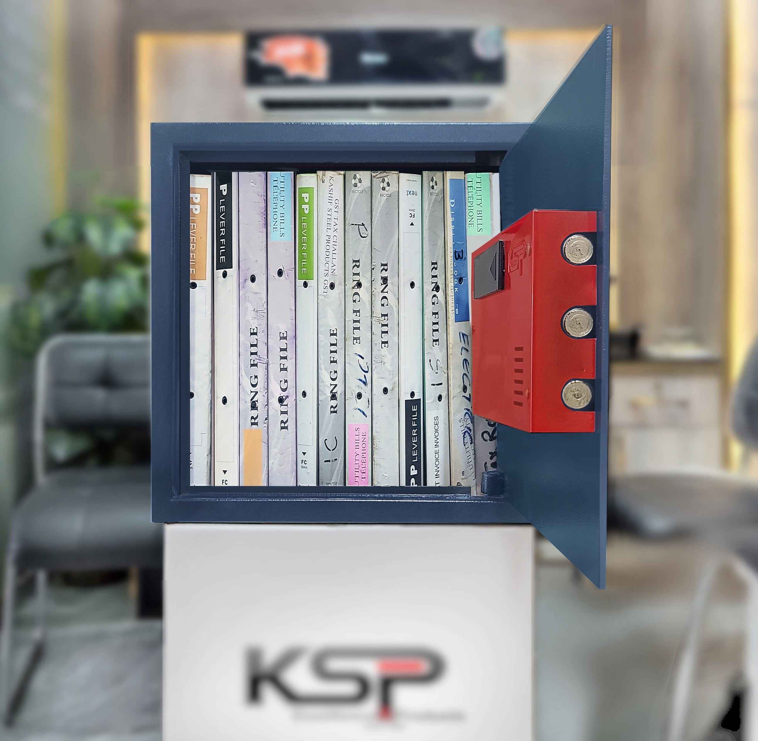 KSPSafe&Vault Digital Locker EGN-30N security safe open showing storage space with books inside
