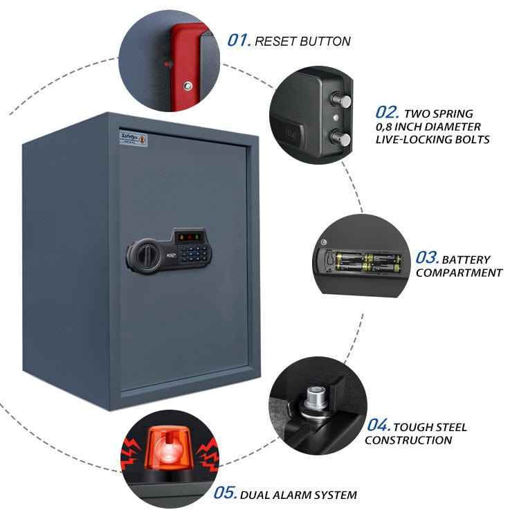 KSPSafe&Vault Digital Locker EGN-50N security safe with digital keypad, steel construction, alarm system, and live-locking bolts