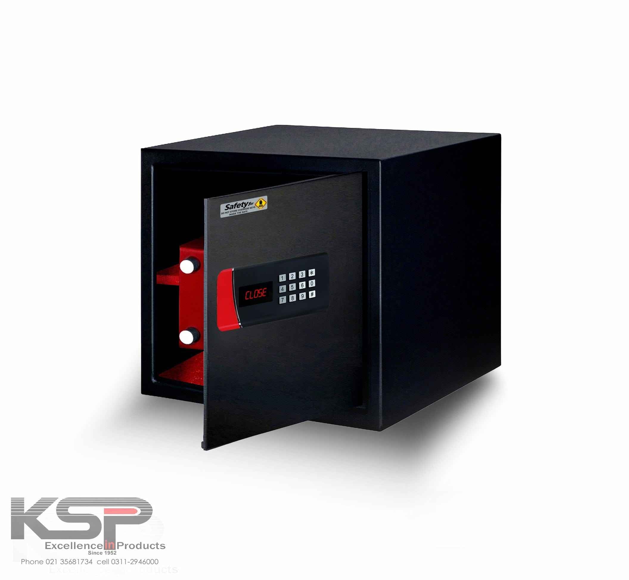 KSPSafe&Vault Digital Locker EM-30 black security safe with digital keypad and open door