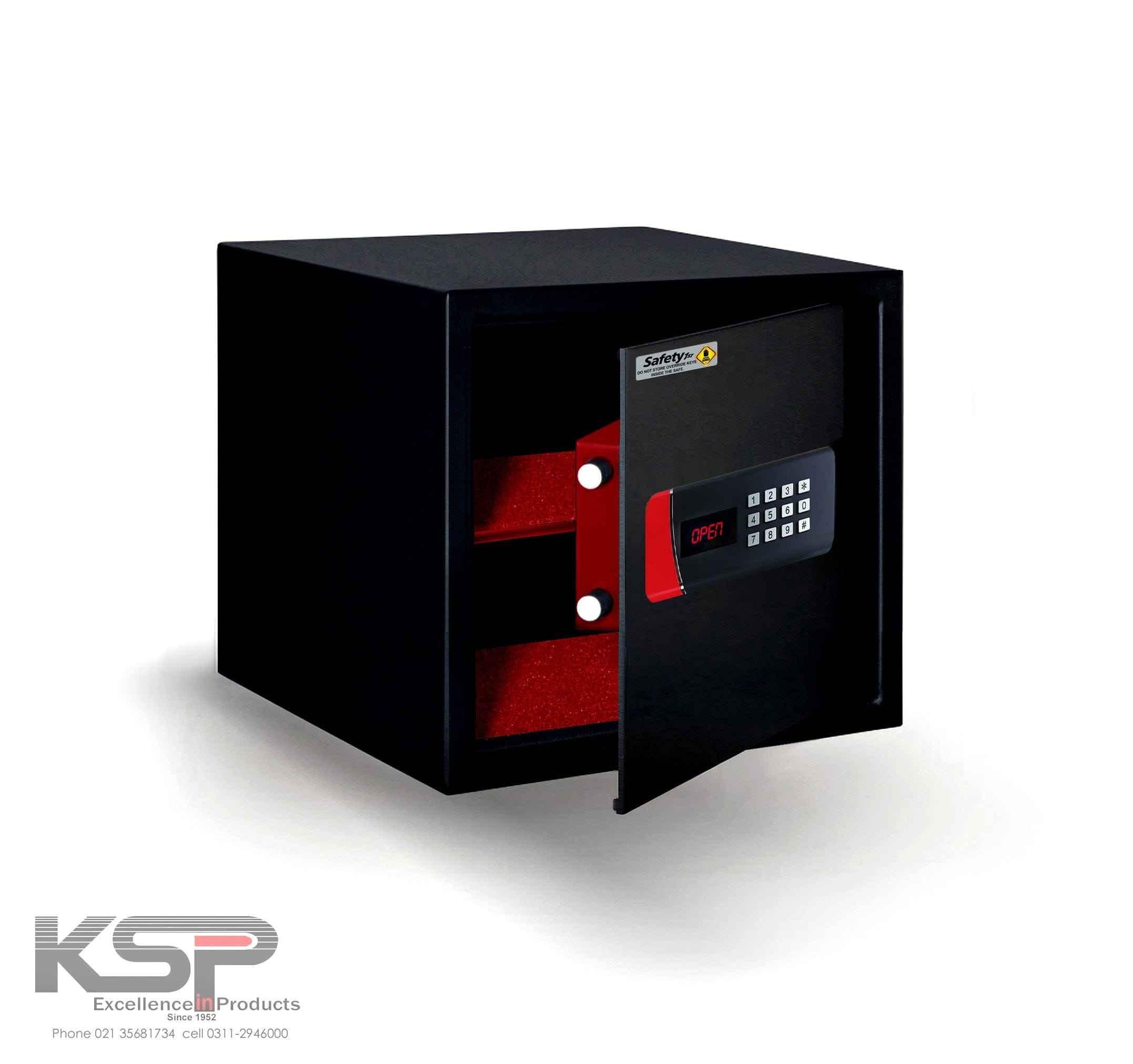 KSPSafe&Vault Digital Locker EM-30 black security safe with digital keypad and open door 