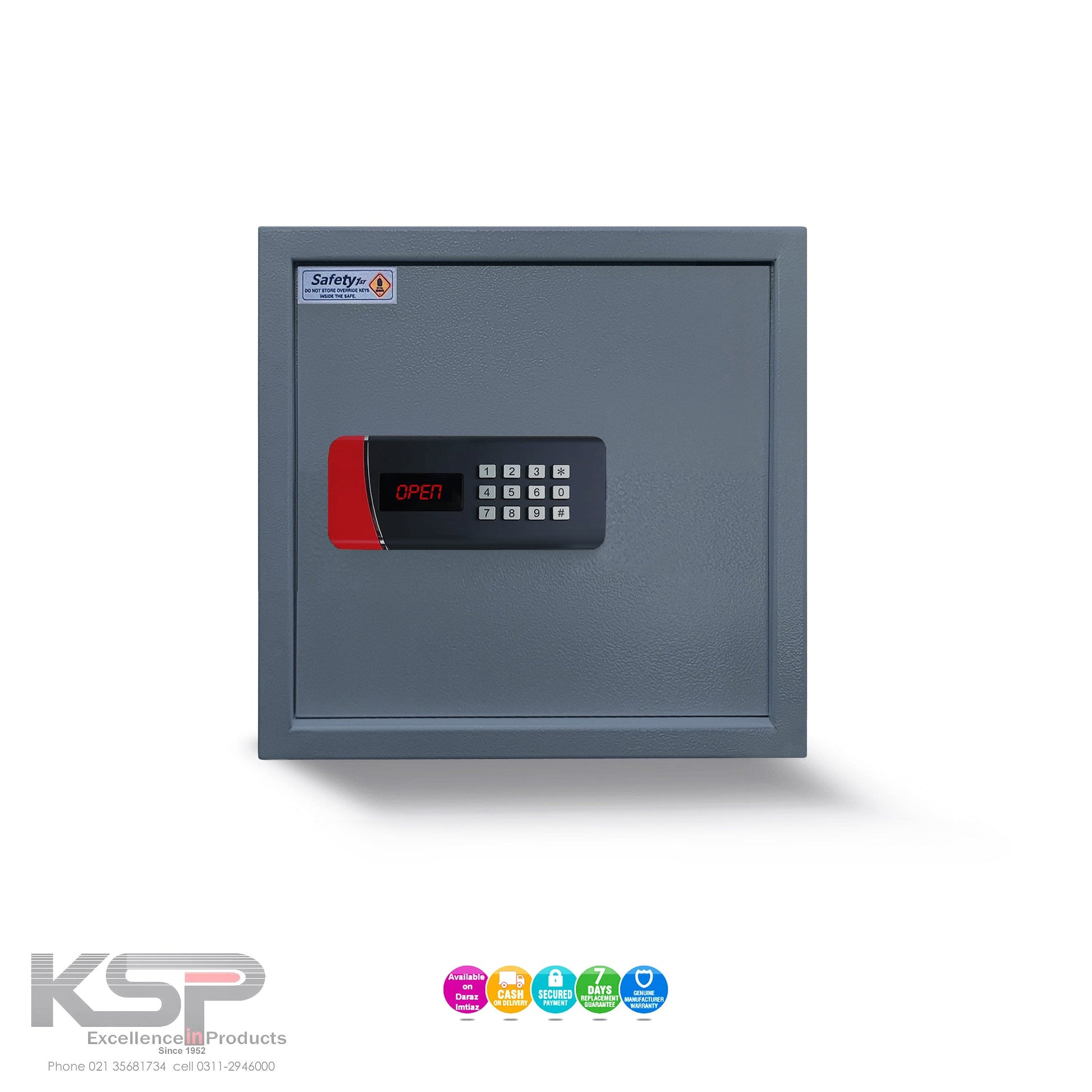 KSPSafe&Vault Digital Locker EM-30 gray security safe with electronic keypad and open display  