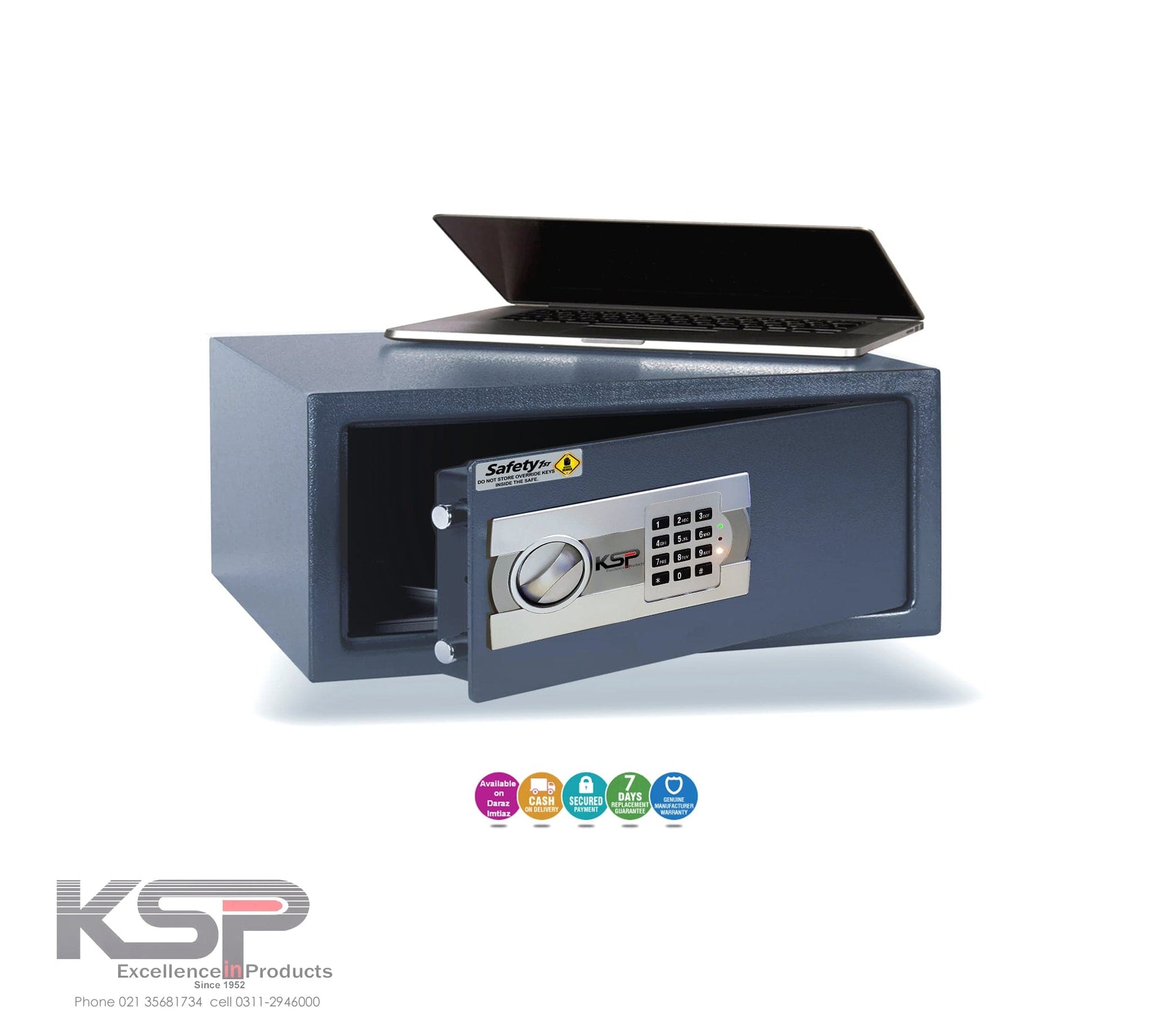 KSP Safe&Vault Digital Safe Locker EGL-40 with keypad and open door showing secure storage space