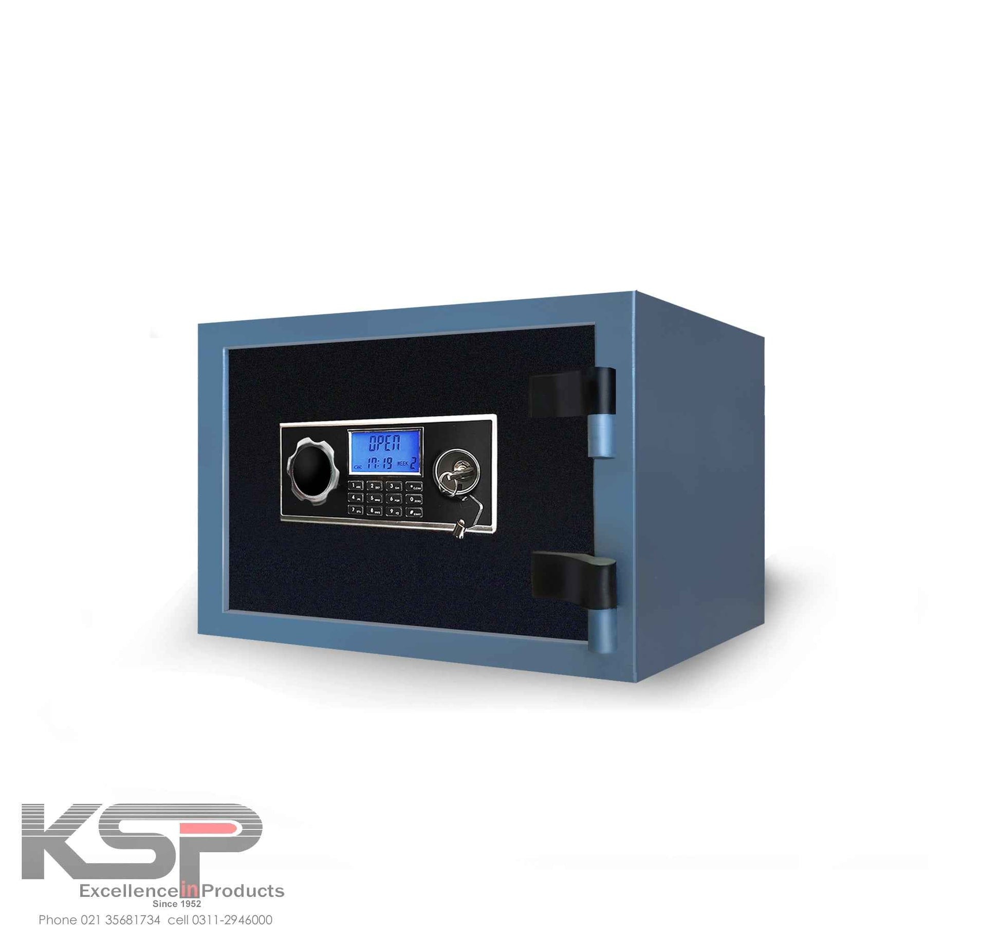 KSPSafe and Vault compact blue electronic security safes for home with digital keypad and dial lock