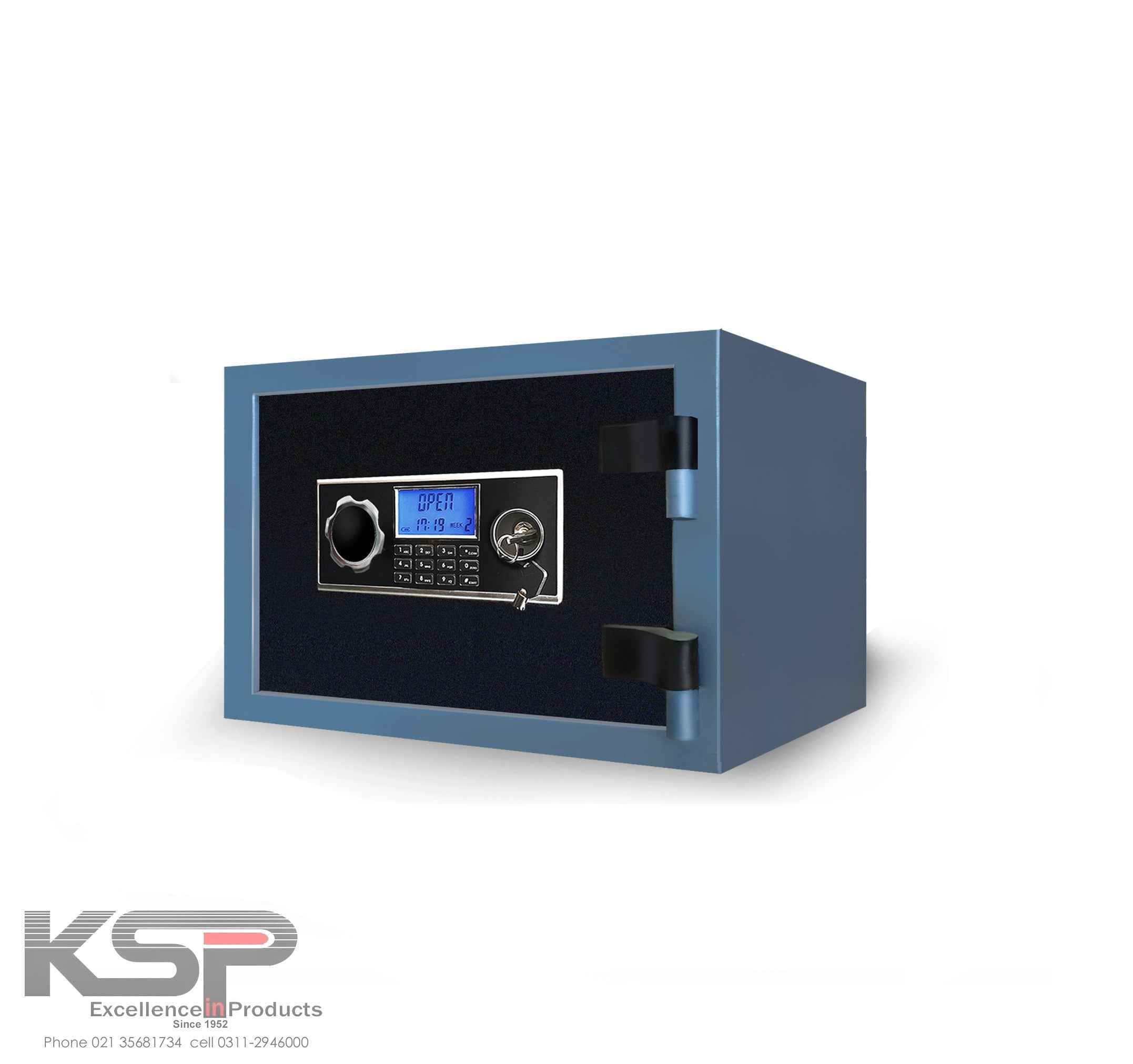 KSPSafe and Vault compact blue electronic security safes for home with digital keypad and dial lock