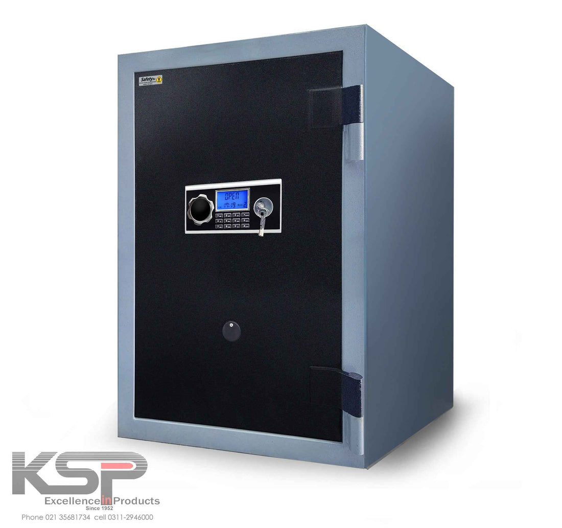 KSPSafe and Vault security safe with electronic keypad and key lock Digital Fire Resistence FRD-36 model in black and gray