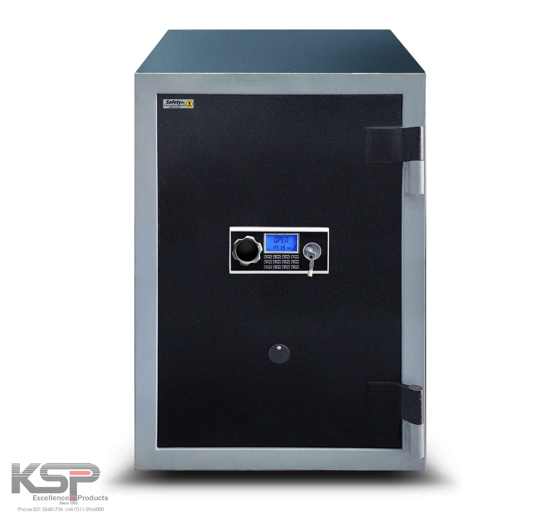 KSPSafe Vault security safe with digital keypad key override black door silver frame Digital Fire Resistence FRD-36