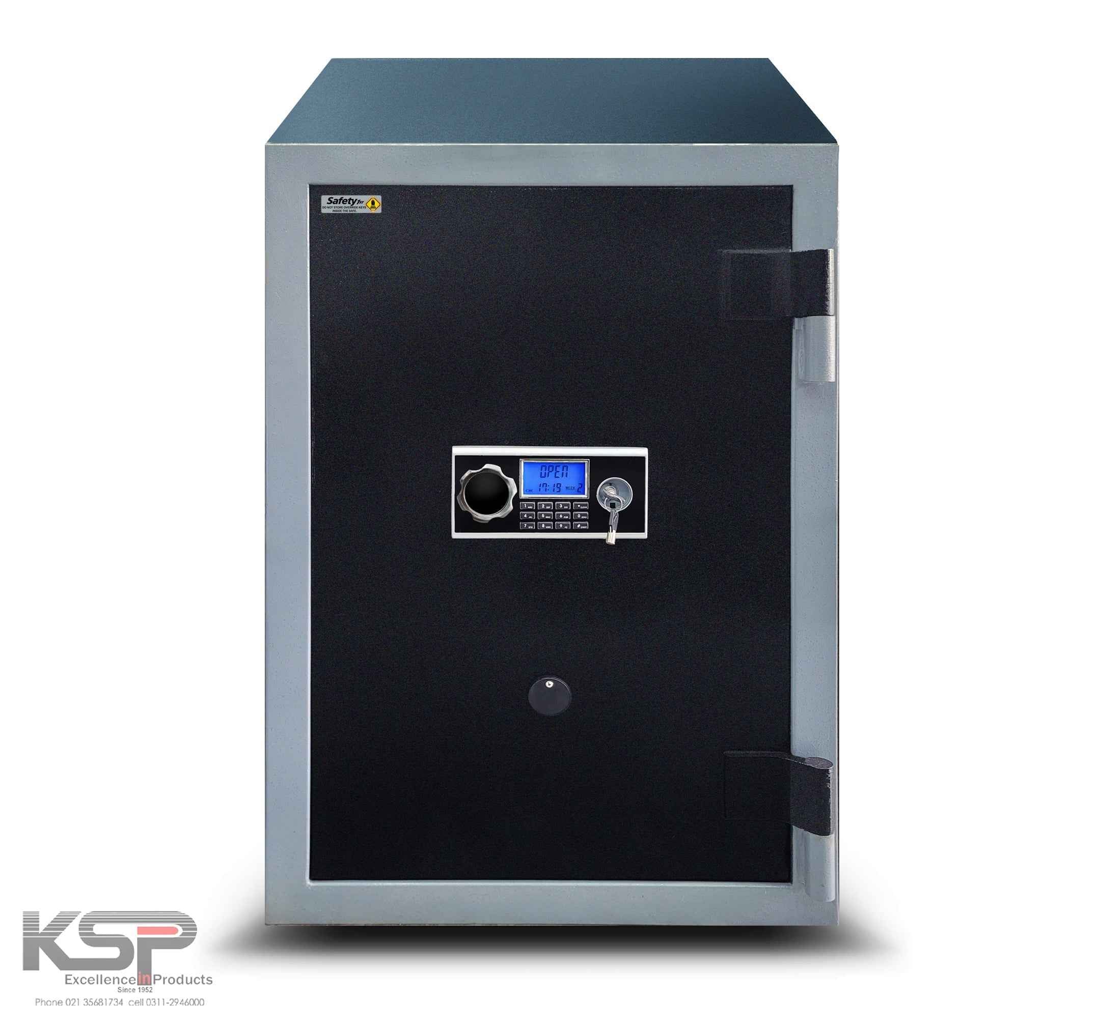 KSPSafe Vault security safe with digital keypad key override black door silver frame Digital Fire Resistence FRD-36