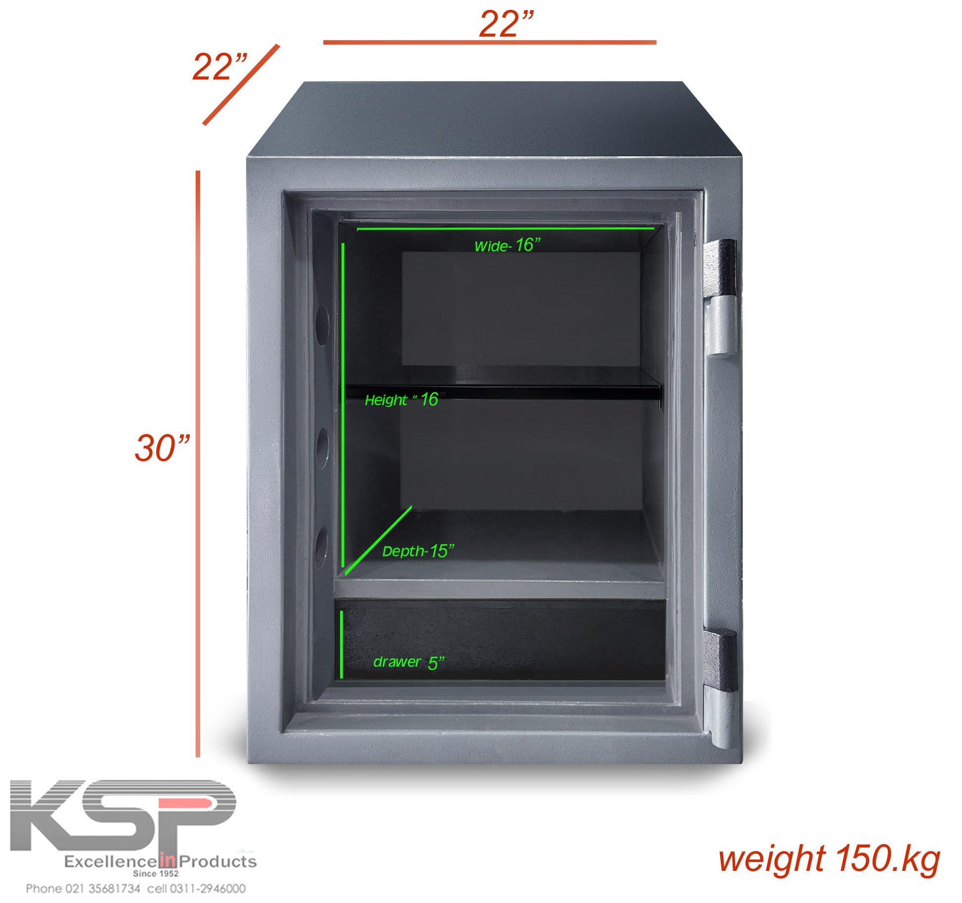 KSP Key Fire Resistance FR-30 Security Safe with Fireproof Lining and Biometric Keypad in Gray