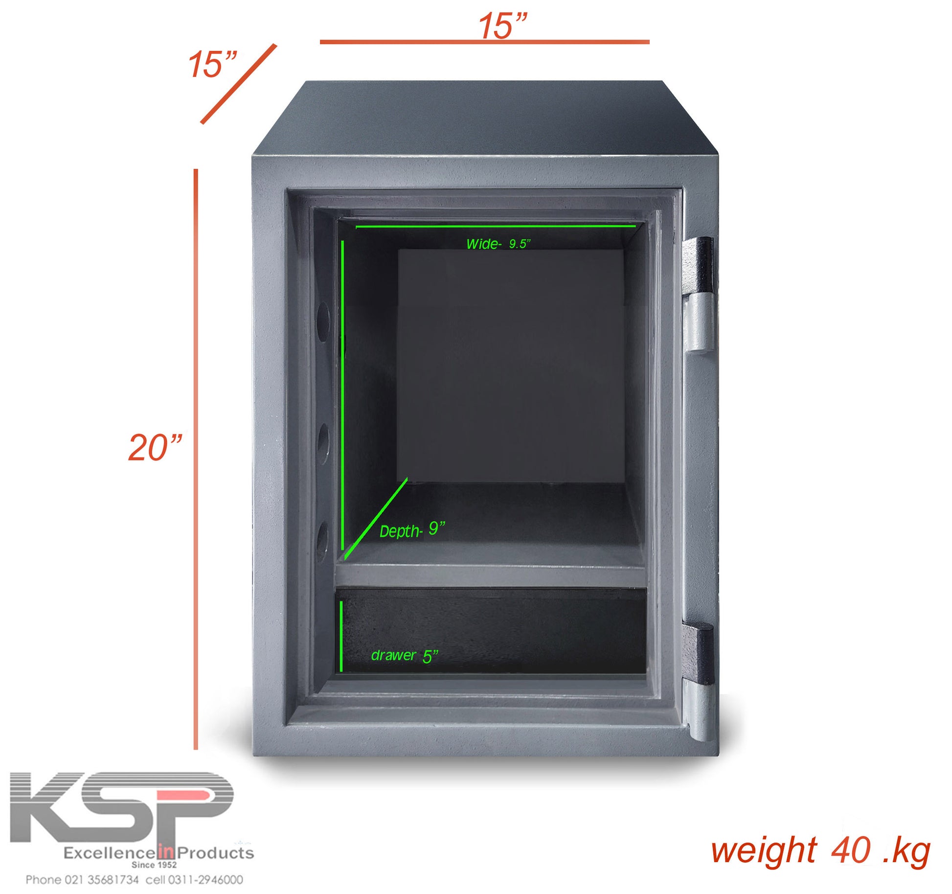 KSP Manual Fire Resistance FR-20 Safe with biometric keypad in gray, measuring 20 inches tall and 15 inches wide