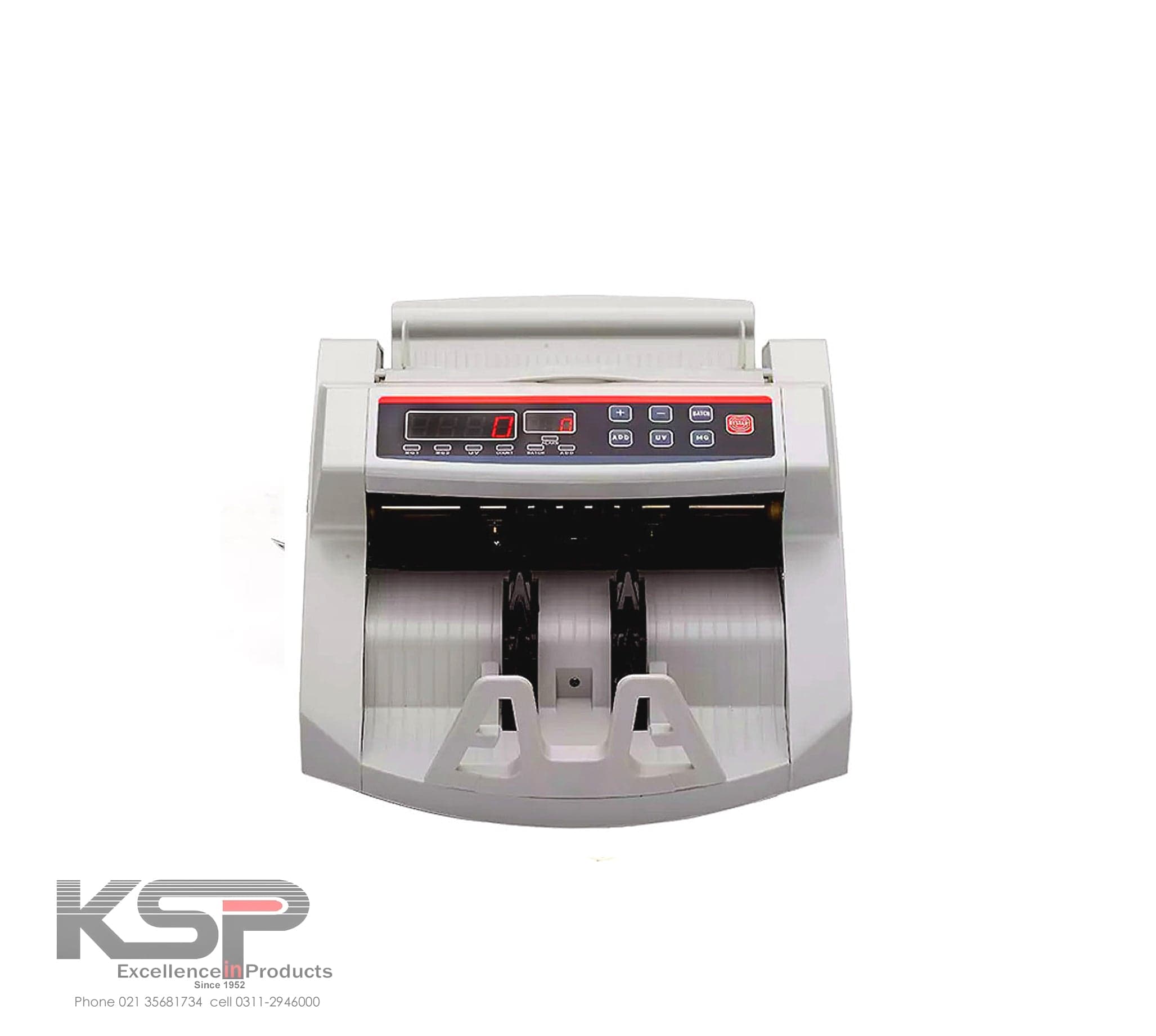 KSP SafeVault money counting machine with digital display and multiple function buttons for fast cash counting