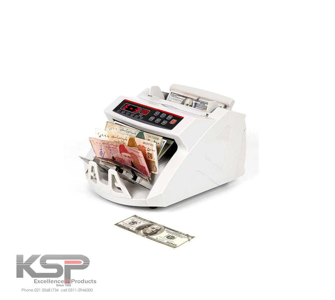 KSP SafeVault money counting machine with digital display and multiple function buttons for fast cash counting