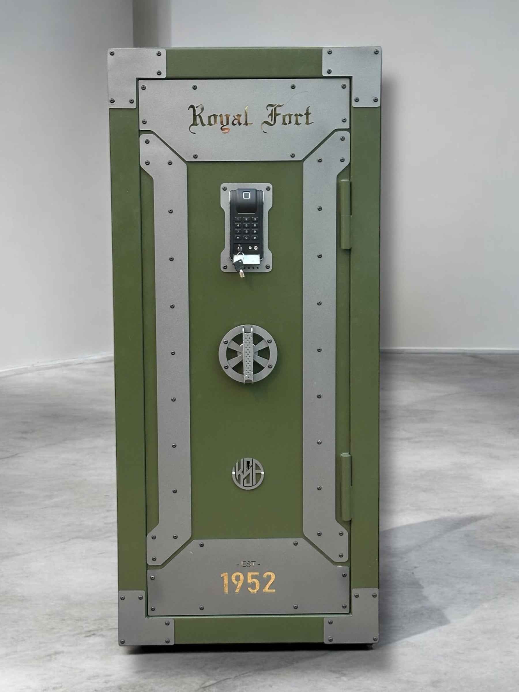 KSP RFB-54 Royal Fort Fire safe in green steel with a digital keypad and vintage design