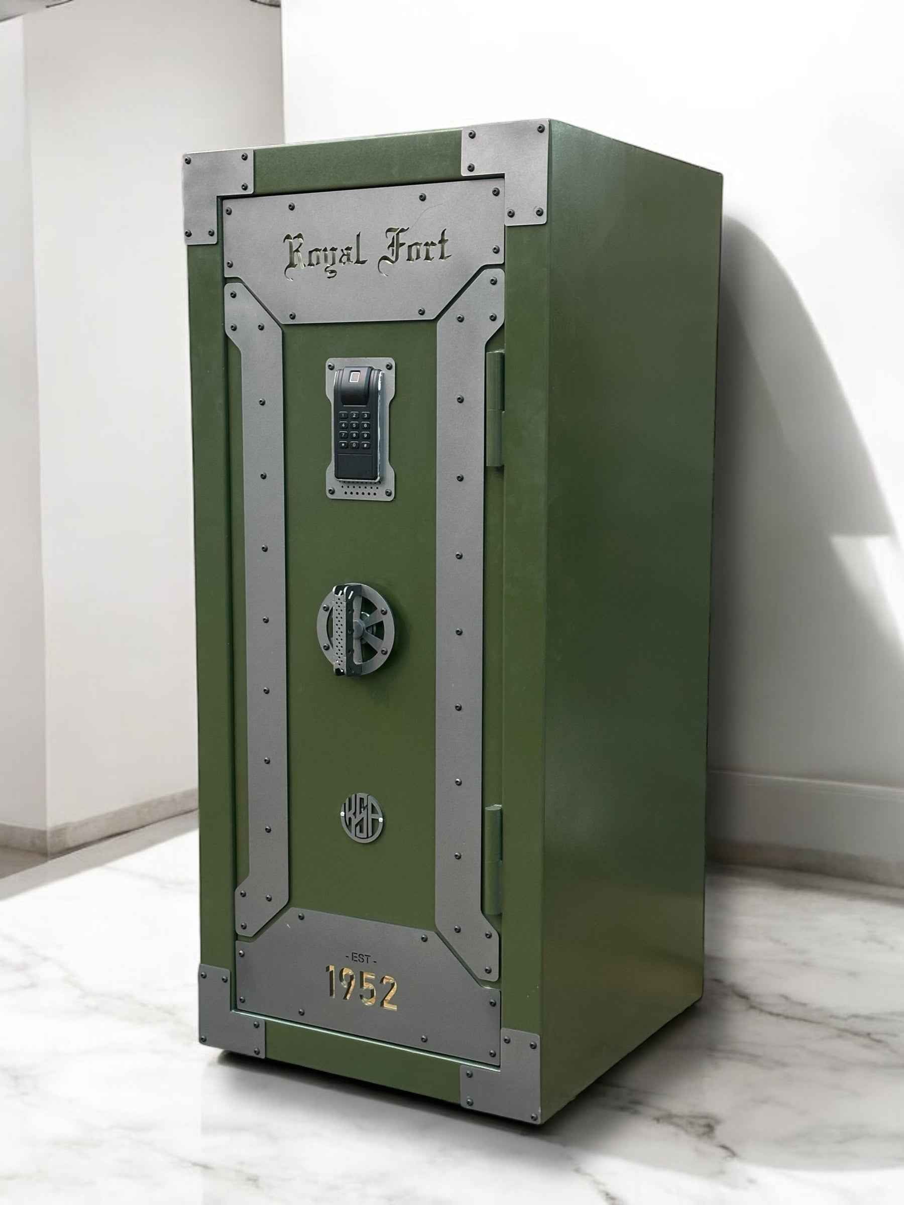 KSP RFB-54 Royal Fort Fire safe with a digital lock and robust green steel design for secure storage