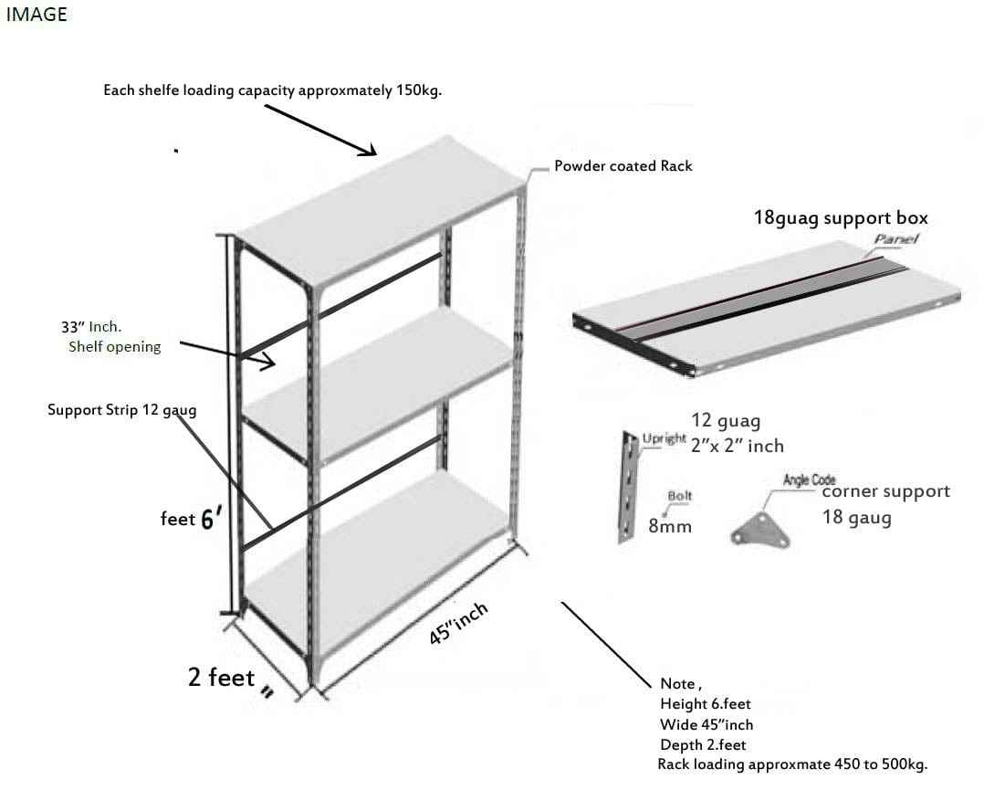 KSPSafe&Vault powder coated light duty racks with 3 shelves and detailed measurements to buy light duty racks online