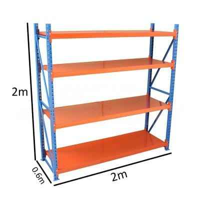 KSP SafeVault Industrial Shelving Medium Duty Racking with four orange shelves and blue frame 2 meters tall