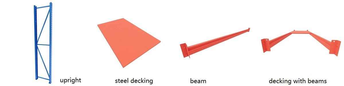KSP SafeVault Industrial Shelving components including upright, steel decking, beam, and decking with beams for medium duty racking