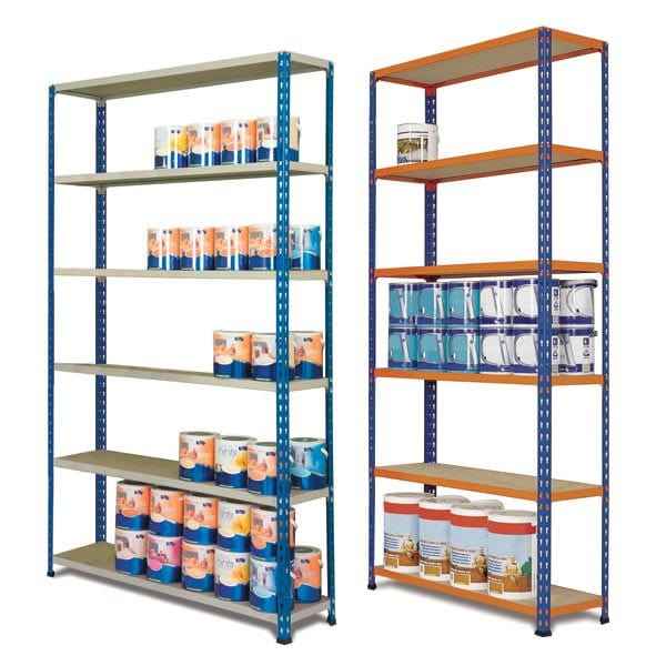 KSPSafe&Vault shelving units with multiple shelves holding paint cans and containers buy light duty racks online