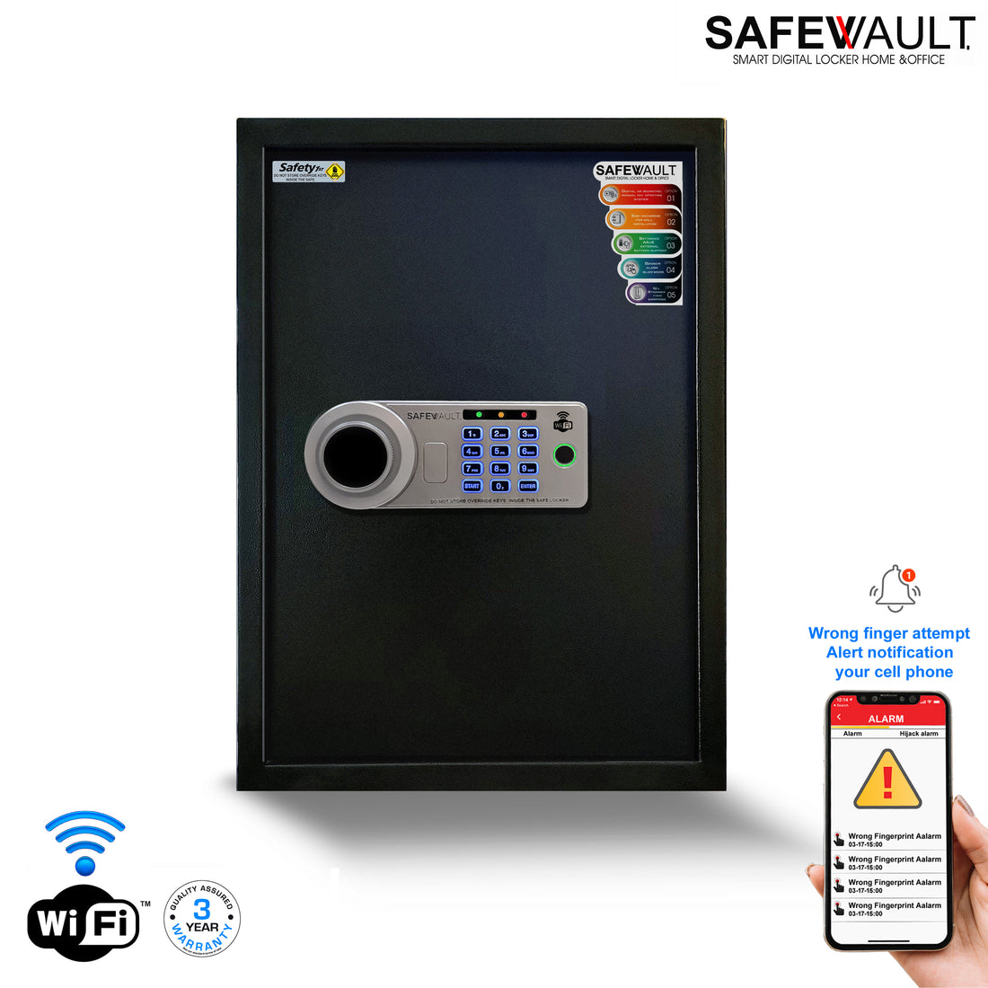 EBW-50 Smart Digital Biometric Locker with Biometric Keypad, Black Steel Design